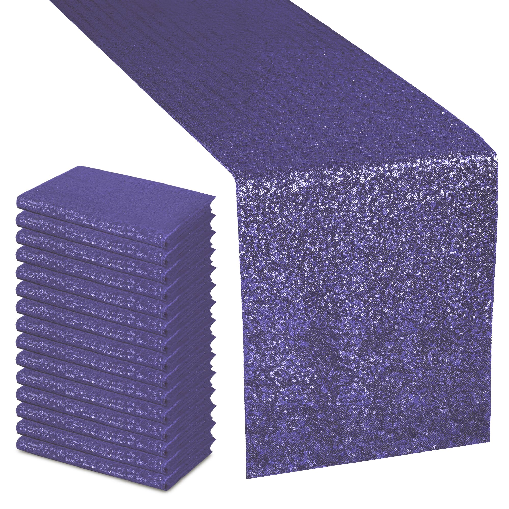 Trimming Shop 11x108 Inch Shimmer Sequin Table Runner Glitter Table Runner Overlay Sequin Table Linen Fabric for Dining Party Wedding Reception Banquet Table Decoration, Purple, 1pc — image 1