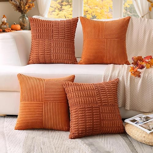 OTOSTAR Juego de 4 fundas de almohada decorativas bohemias de otoño de 24 x 24 pulgadas para sofá cama, decoración del hogar otoñal de color óxido,