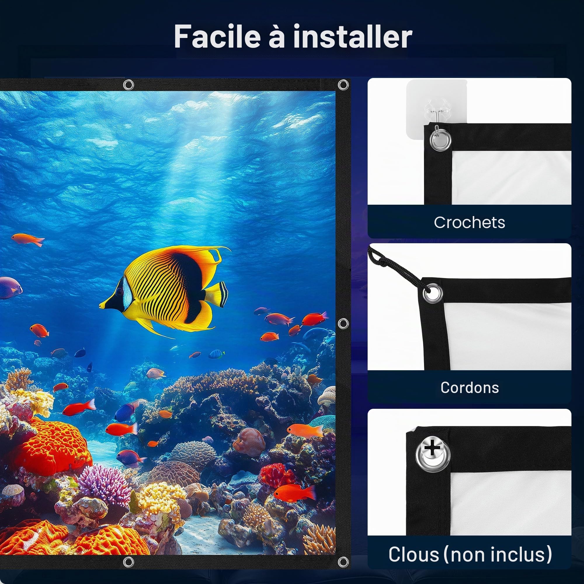 120 Pouces Écran de Projection Portable Extérieur, 16: 9 4K HD Double Face Anti-Plis Pliable Projection Intérieur, Écran Projecteur Lavable pour Camping Extérieur, Cinéma Maison et Fête