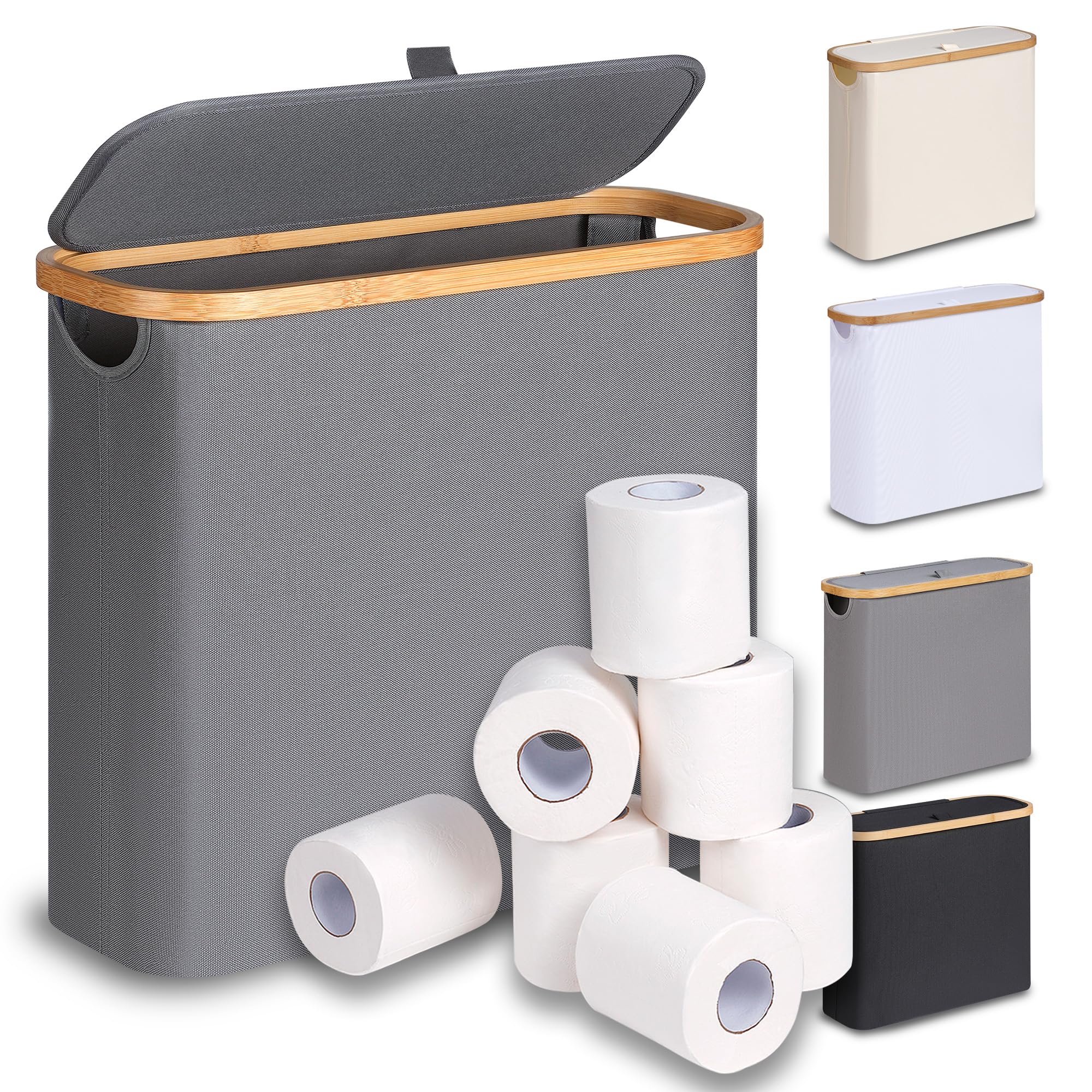 efluky Toilet Paper Basket 28L, Toilet Paper Storage with Lid for Bathroom, Free Standing Holder Organizer Holds Up to 9-12 Rolls, Grey
