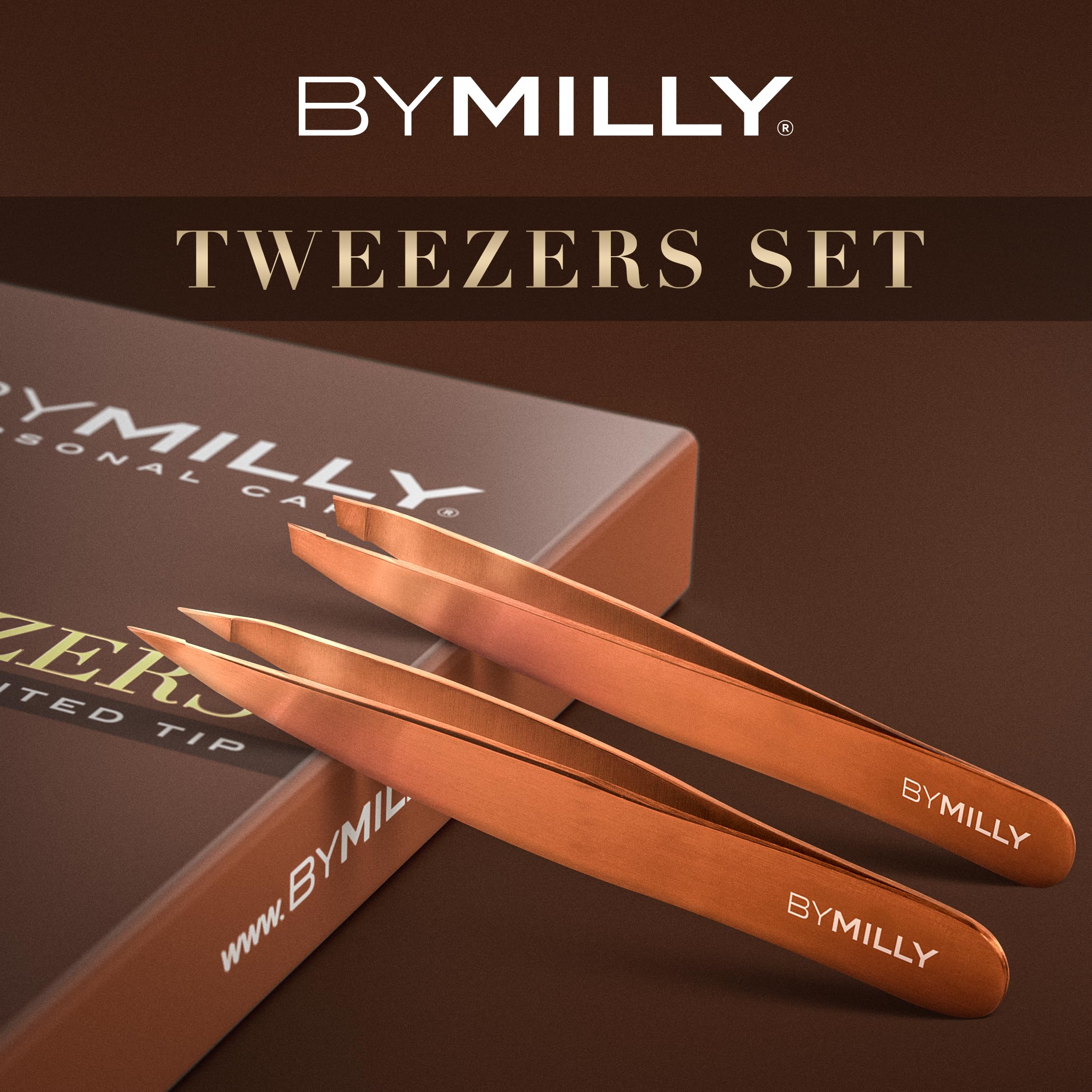 By MILLY Precision Tweezers Set - Slanted and Pointed Titanium-Plated
