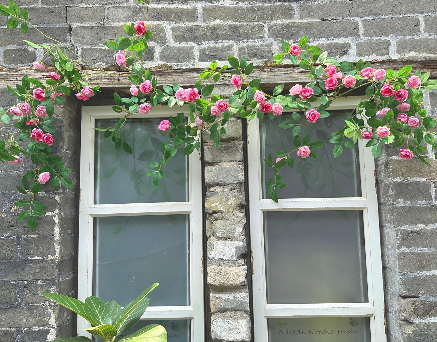 6FT Bendable Pink Rose Flower Garland, Artificial Silk Wild Roses Vine Leaves Hanging Flowers for Wall Fireplace Fence Trellis Wedding Baby Shower Room Home Spring Summer Decor(2PC)