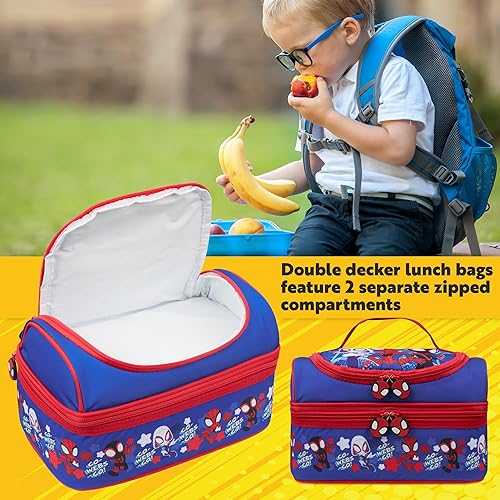 Miniatura 2 de Get Trend Marvel Spidey - Lonchera aislada con dos compartimentos para aperitivos de picnic, bolsa enfriadora, regalos para niños (azulrojo araña)