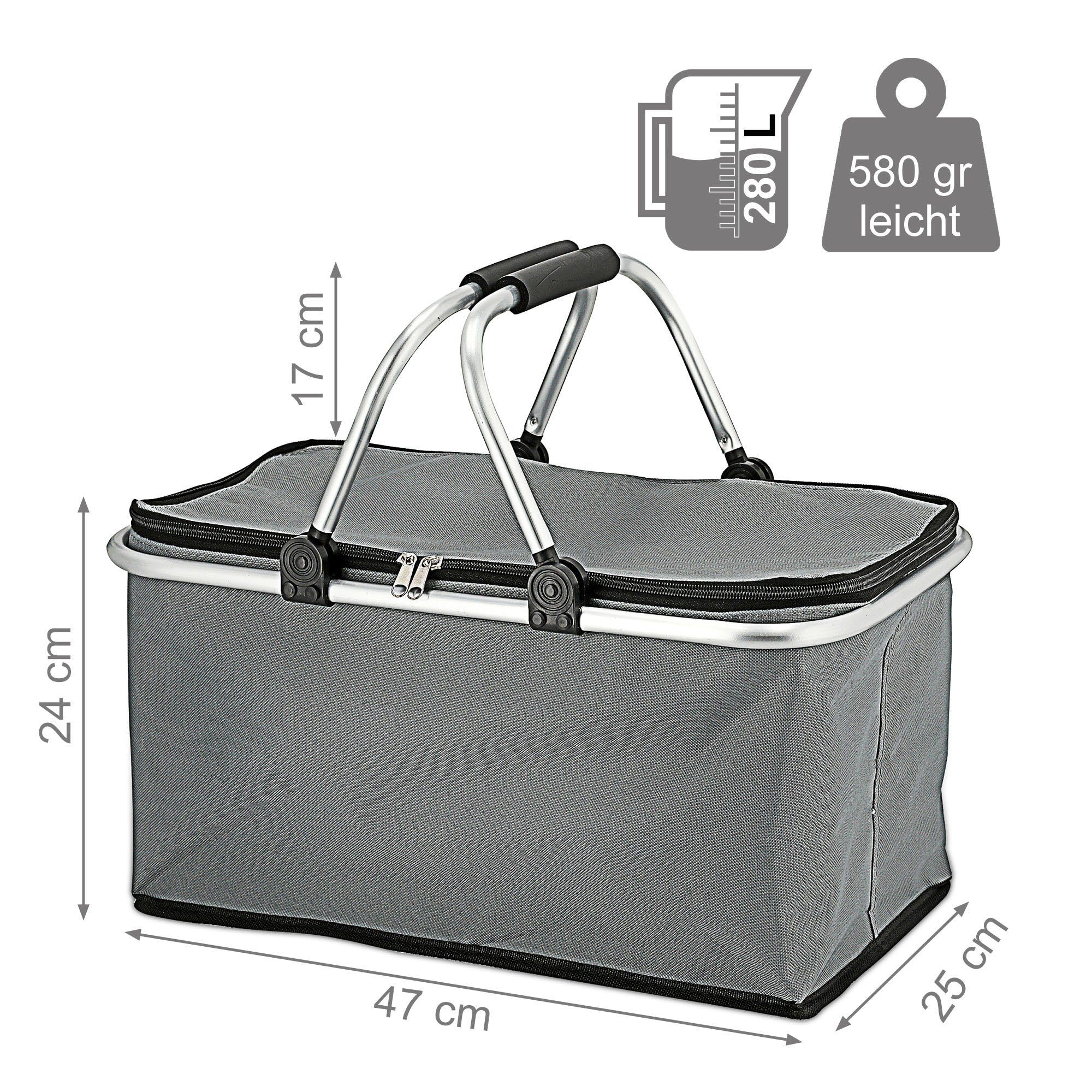 Cepewa Panier à provisions, pliable, avec fonction thermique, 30 l, sac isotherme, pour pique-nique, gris, avec fonction thermique