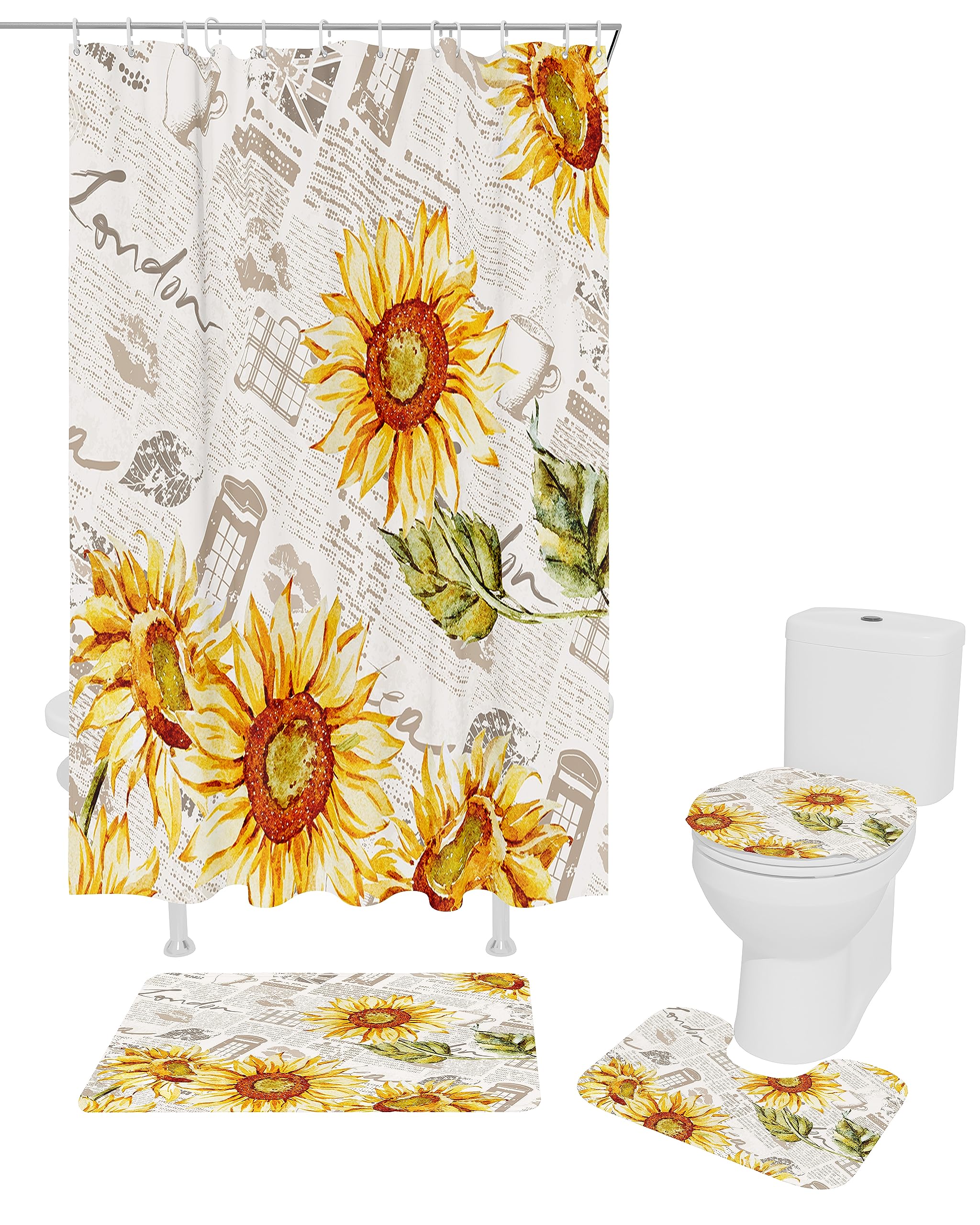 Amazon.com: Juego de 4 cortinas de ducha de baño con alfombras