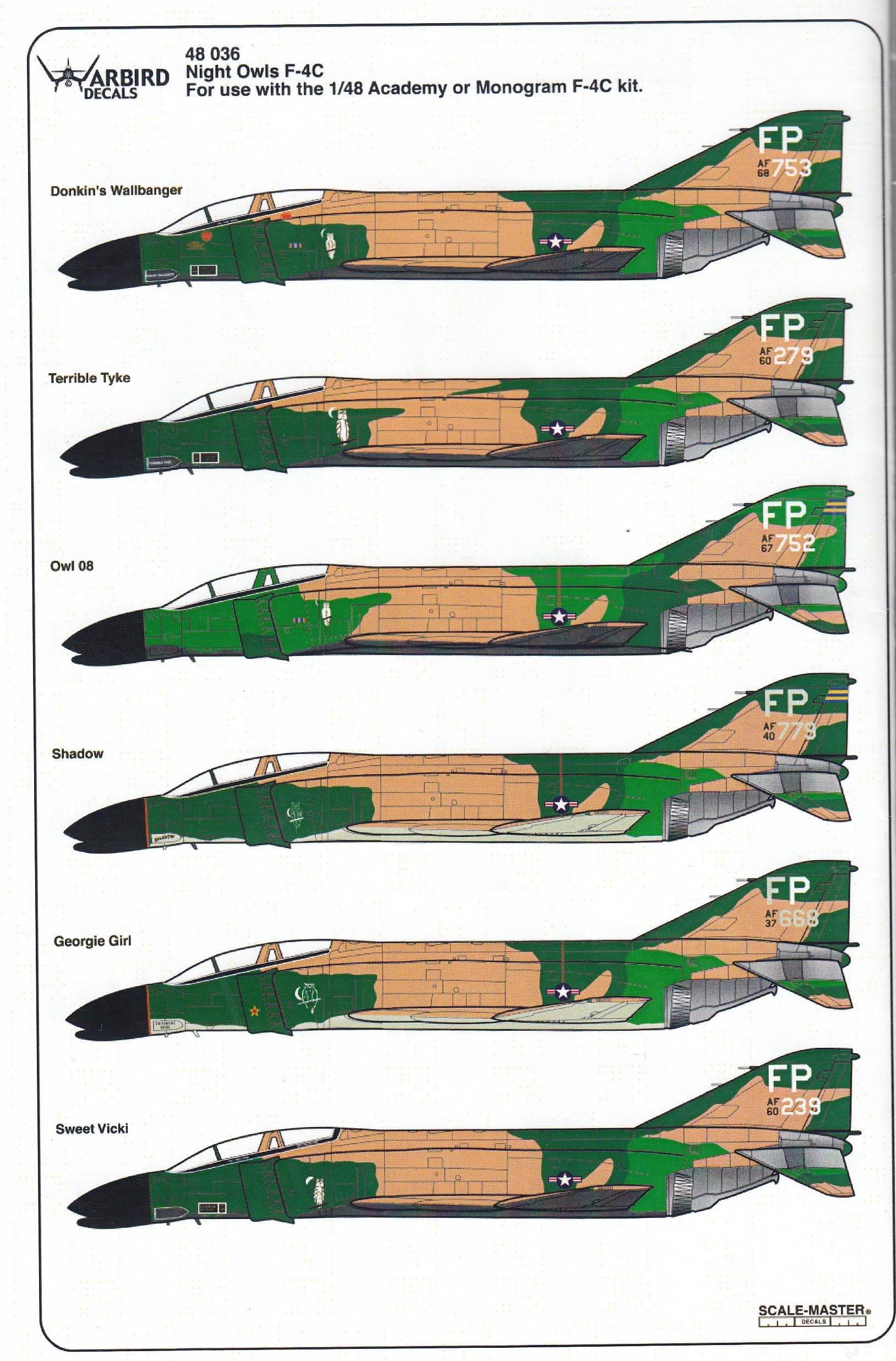 WBD48036 1:48 Warbird Decals - F-4C Phantom II Night Owls [WATERSLIDE DECAL SHEET]