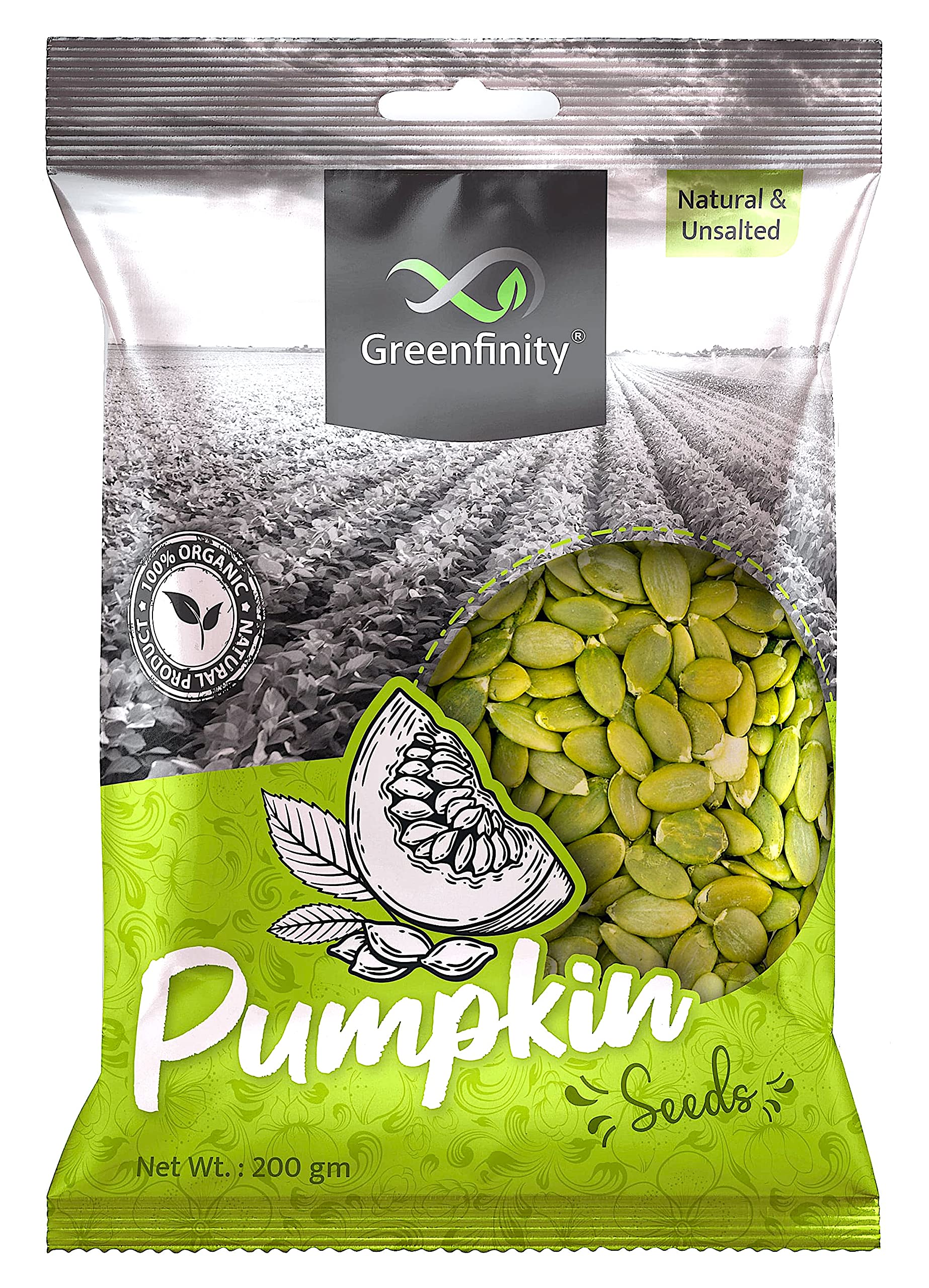 GreenFinity Raw Pumpkin Seeds Protein and Fibre Rich Superfood - 200g (Pouch Pack). (B08VJFFWF5) Amazon Price History, Amazon Price Tracker