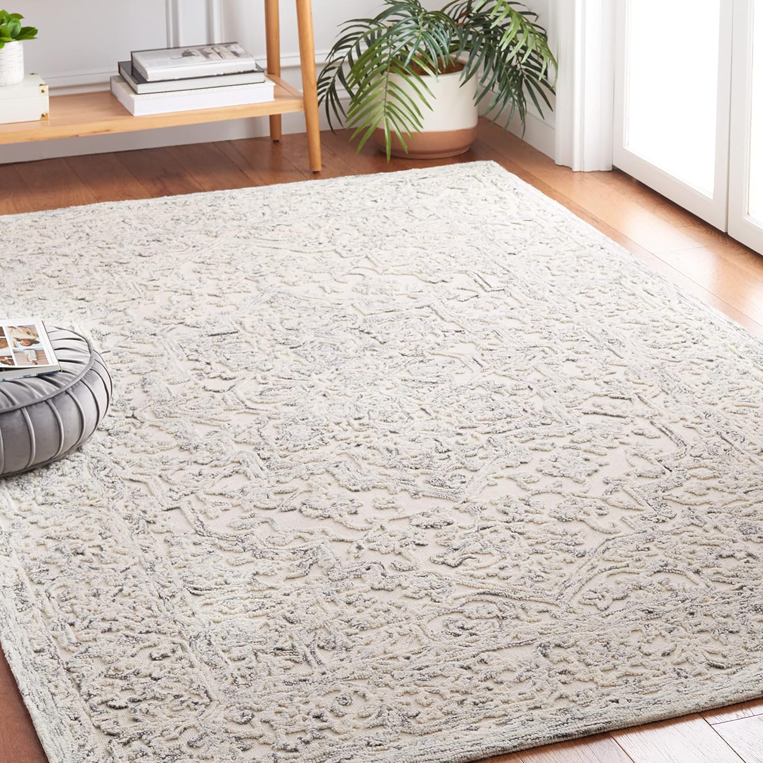 Martha Stewart x SAFAVIEH Area Rug Collection - 3' x 5', Ivory & Charcoal, Handmade Wool, Ideal for Living Room, Bedroom, Foyer, Accent Space (MSR3532H)