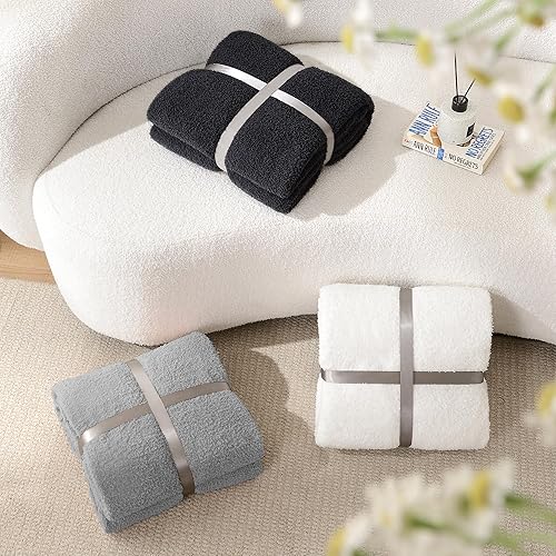 Miniatura 6 de Manta tejida de tamaño individual súper suave y cálida para cama, manta ligera y acogedora de felpa para sofá y sofá, 60 x 80 pulgadas, gris carbón