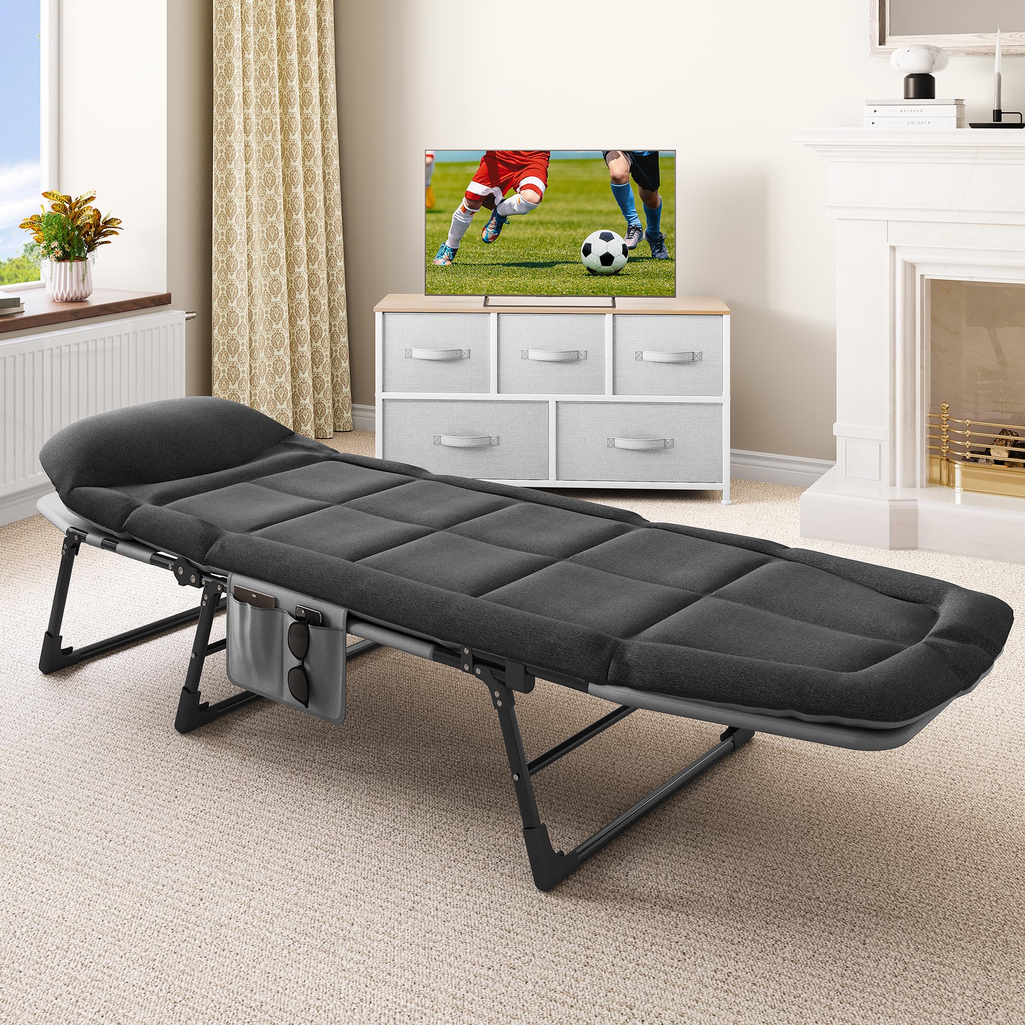 YITAHOME Leżak z poduszką 5-pozycyjny regulowany składany leżak przenośny 200 kg maksymalne obciążenie leżaki z paskiem 200 x 65 x 32 cm łóżko do opalania do basenów ogrodowych na kemping wewnątrz