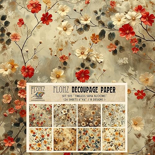 Miniatura 10 de Decoupage - Paquete de papel (24 hojas de 6 x 6 pulgadas) Floral Paradise in Blue # Papel de patrón de estilo vintage para decoupage, manualidades y