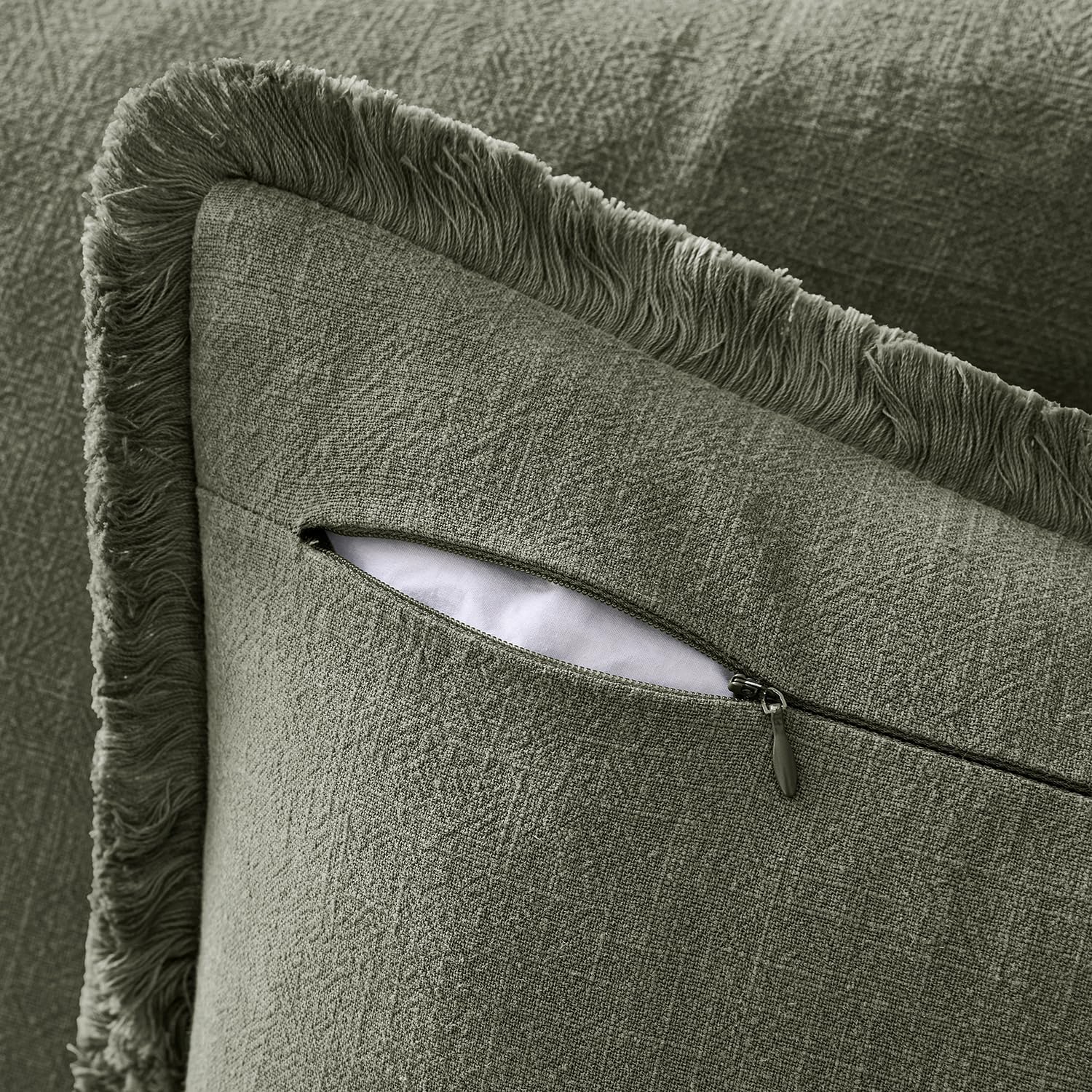 EMEMA Linen Fringe Throw Pillow Covers Set of 2 Boho Farmhouse Accent Decorative Pillowcase with Tassels for Couch Sofa Bed Living Room Home Decor 24x24 Inch,Light Olive Green - Image 7