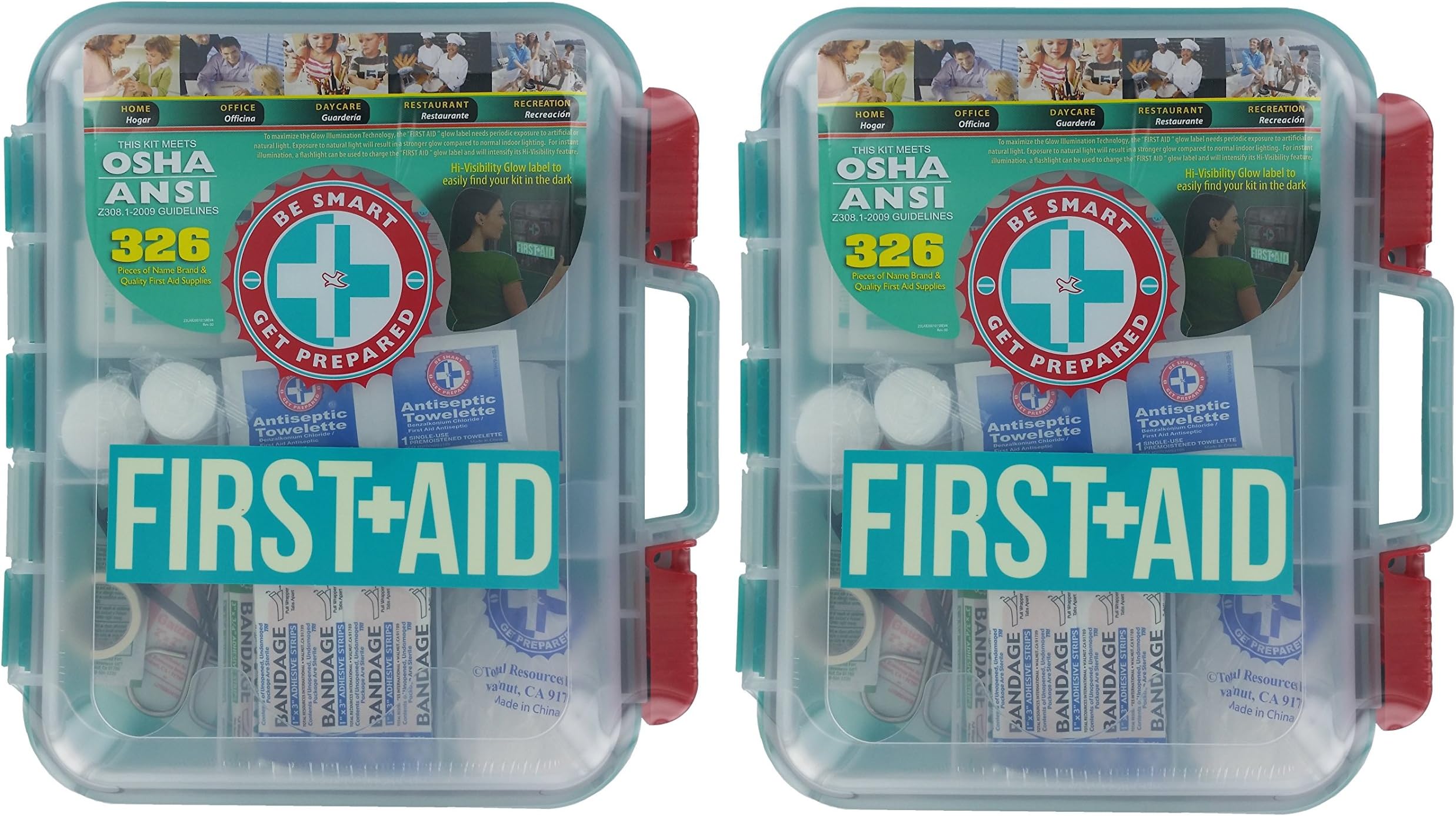 First Aid Kit with Hard Case - 326 Pieces (2 Pack)