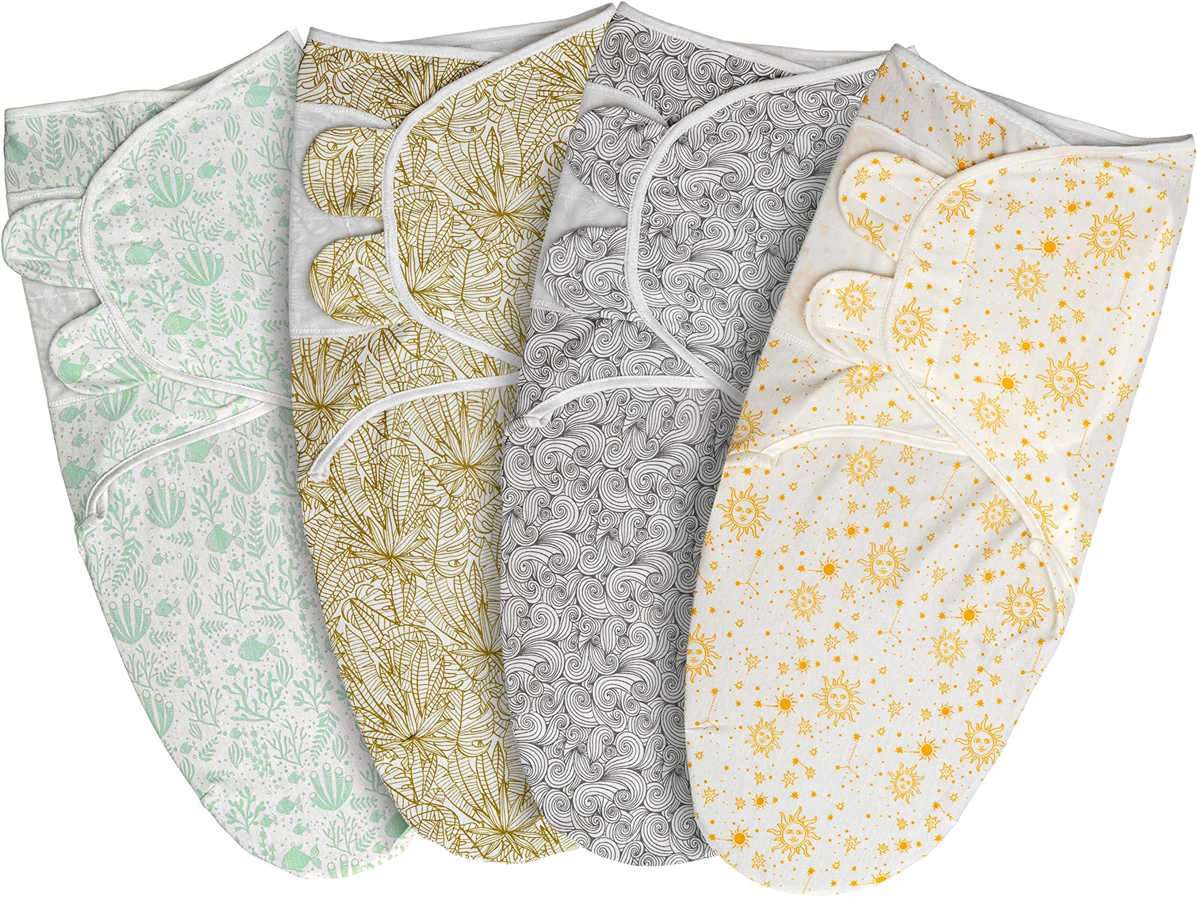 Nurtureme Baby Swaddle Wrap 0-6 Month (Pack of 4, Multicolour) - 100% Organic Cotton, Self Fastening Swaddles for Newborn - Machine Washable Blanket for All Year Round Use