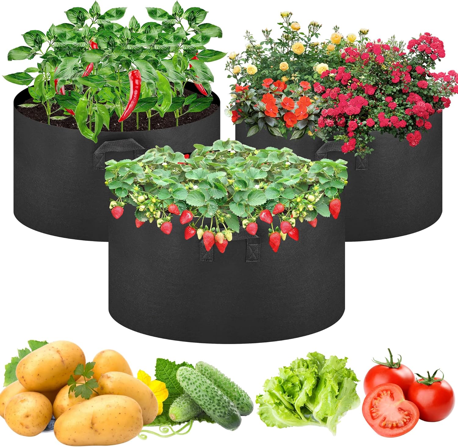 3Pcs Large Vegetable Fruits Grow Bags 20 Gallon Tomato Growing Bag with