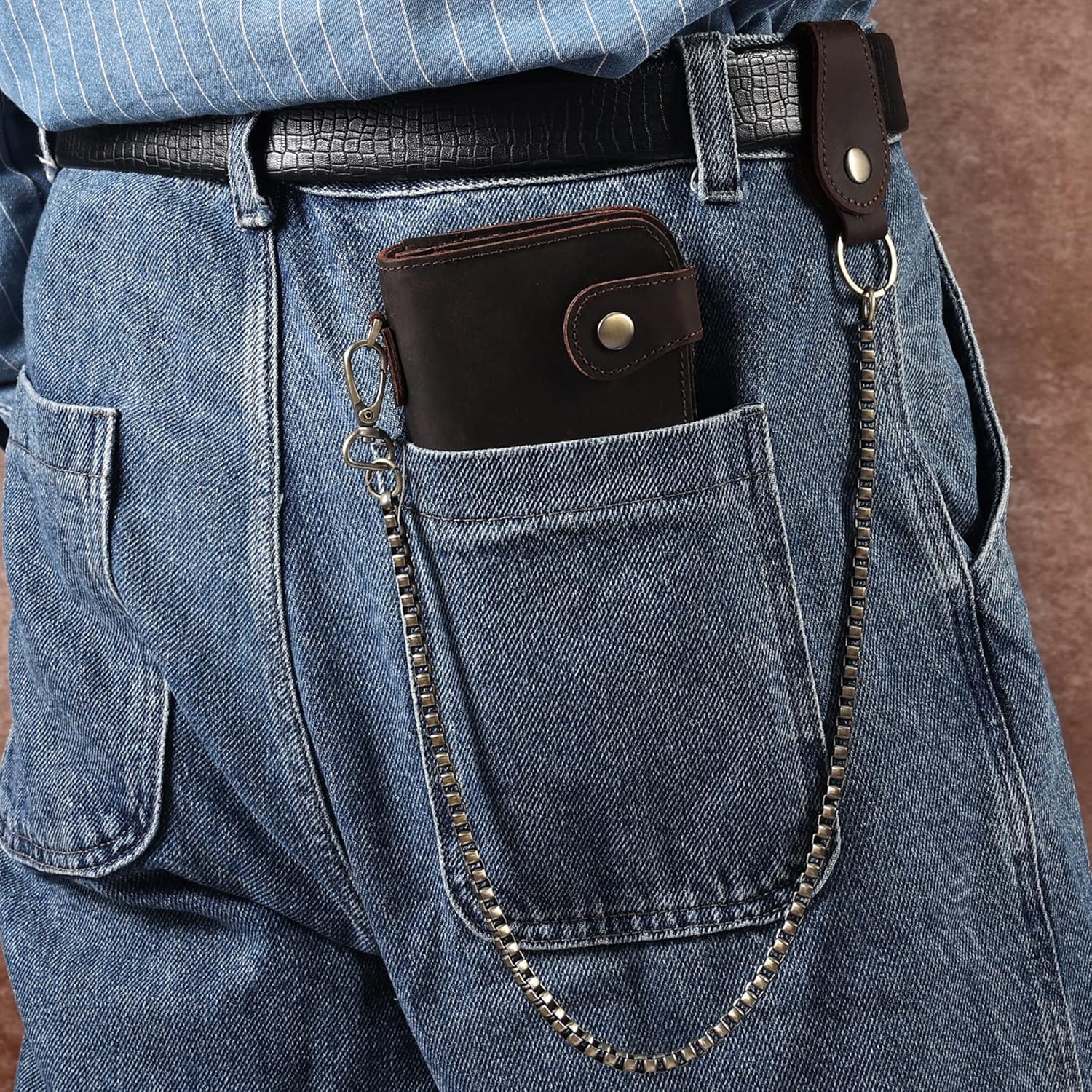 JOYIR Vintage Brown Crazy Horse Leather Wallet for Men with Detachable Chain, RFID Blocking Biker Long Wallet Holds Phone, Cash & 14+ Cards, Retro Motorcycle Rfid Wallet - Image 5