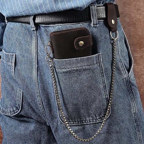 Miniatura 5 de JOYIR Billetera larga de cuero genuino vintage para hombre con cadena, carteras de bloqueo RFID para chequera, tarjetas de crédito, Café, Vintage