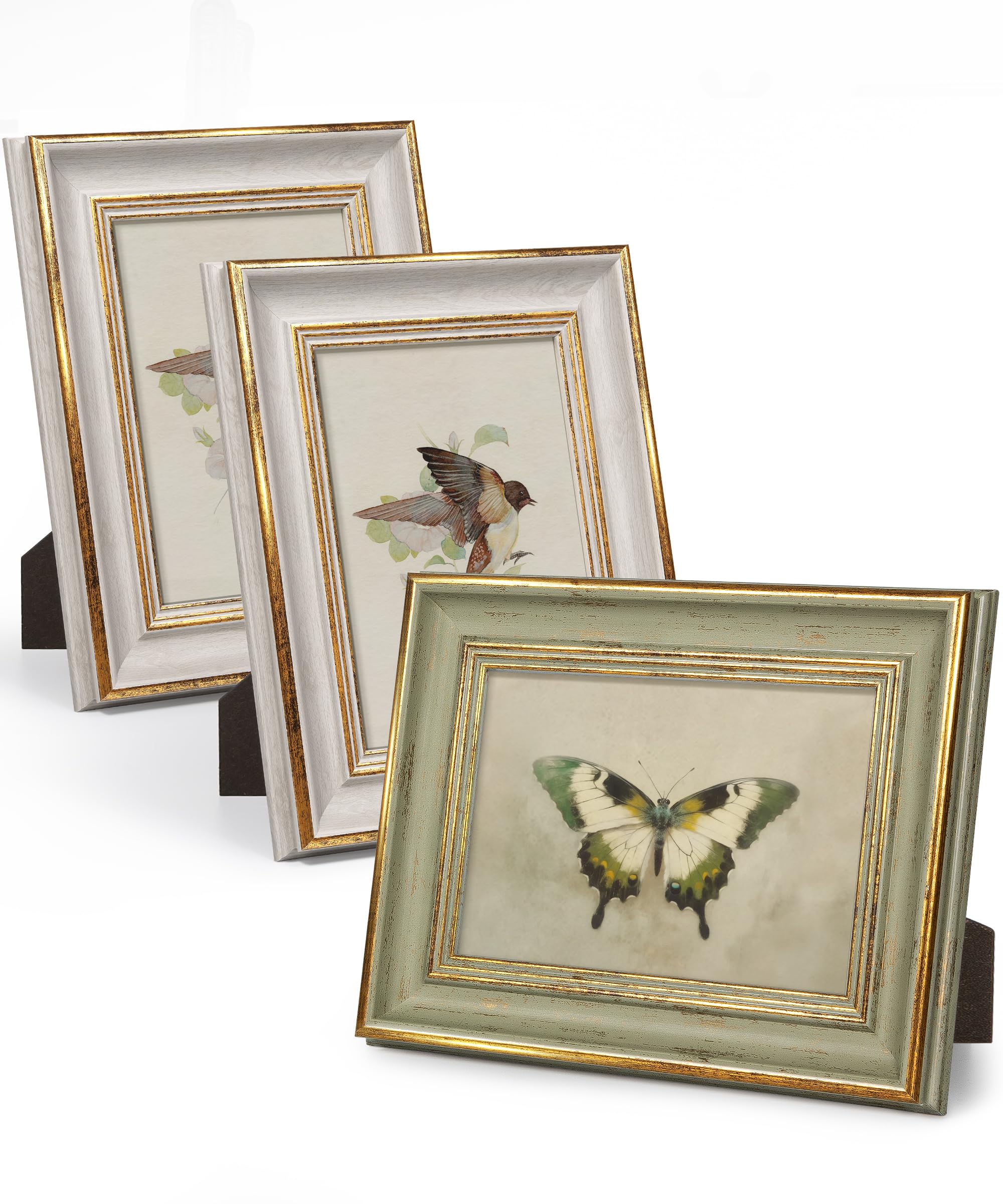 5x7 Picture Frame White Green Gold Set of 3