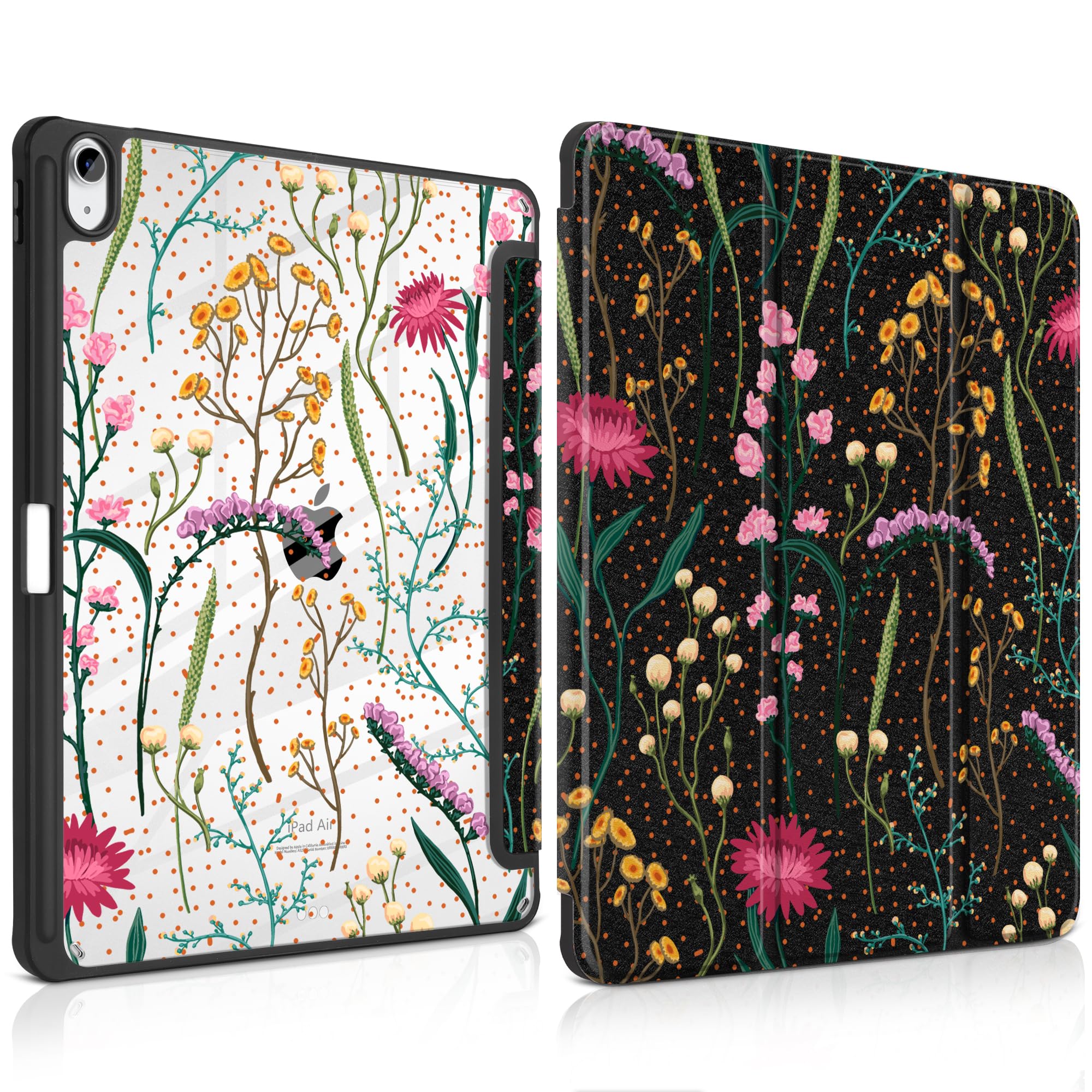 MEEgoodo Custodia per iPad Air 33 cm 2025 (M3) / 2024 (M2), custodie per tablet con guscio posteriore in acrilico trasparente, cover con portamatite + accensione e spegnimento automatico + supporto a