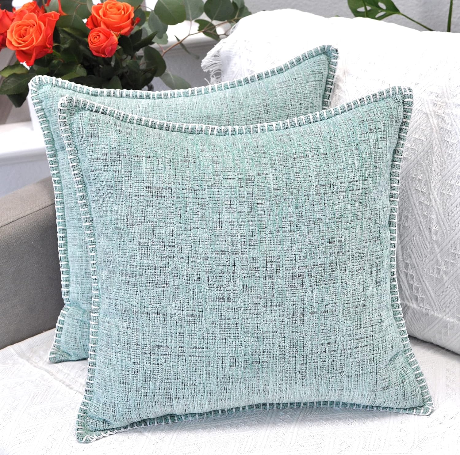 18x18 Pillow Covers for Couch Pillows Mint GreenSet of 2