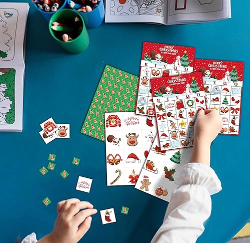 Miniatura 6 de Juego de bingo de Navidad, juegos de fiesta temática de Feliz Navidad con 24 jugadores, actividades de suministros de vacaciones de invierno,