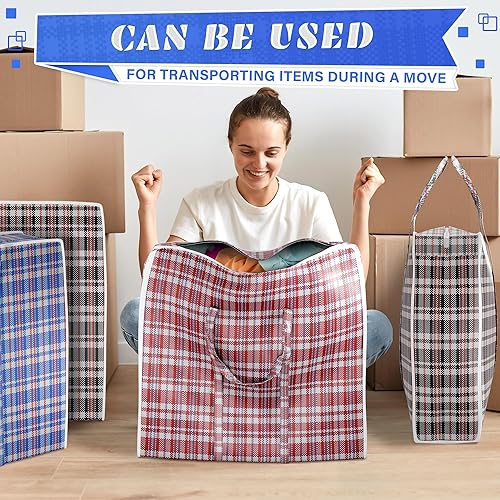 Miniatura 6 de 4 bolsas de lavandería grandes con asas, bolsas grandes para mudanza con cremalleras, 23.6 x 23.6 x 5.9 pulgadas (13 galones), bolsas de viaje a