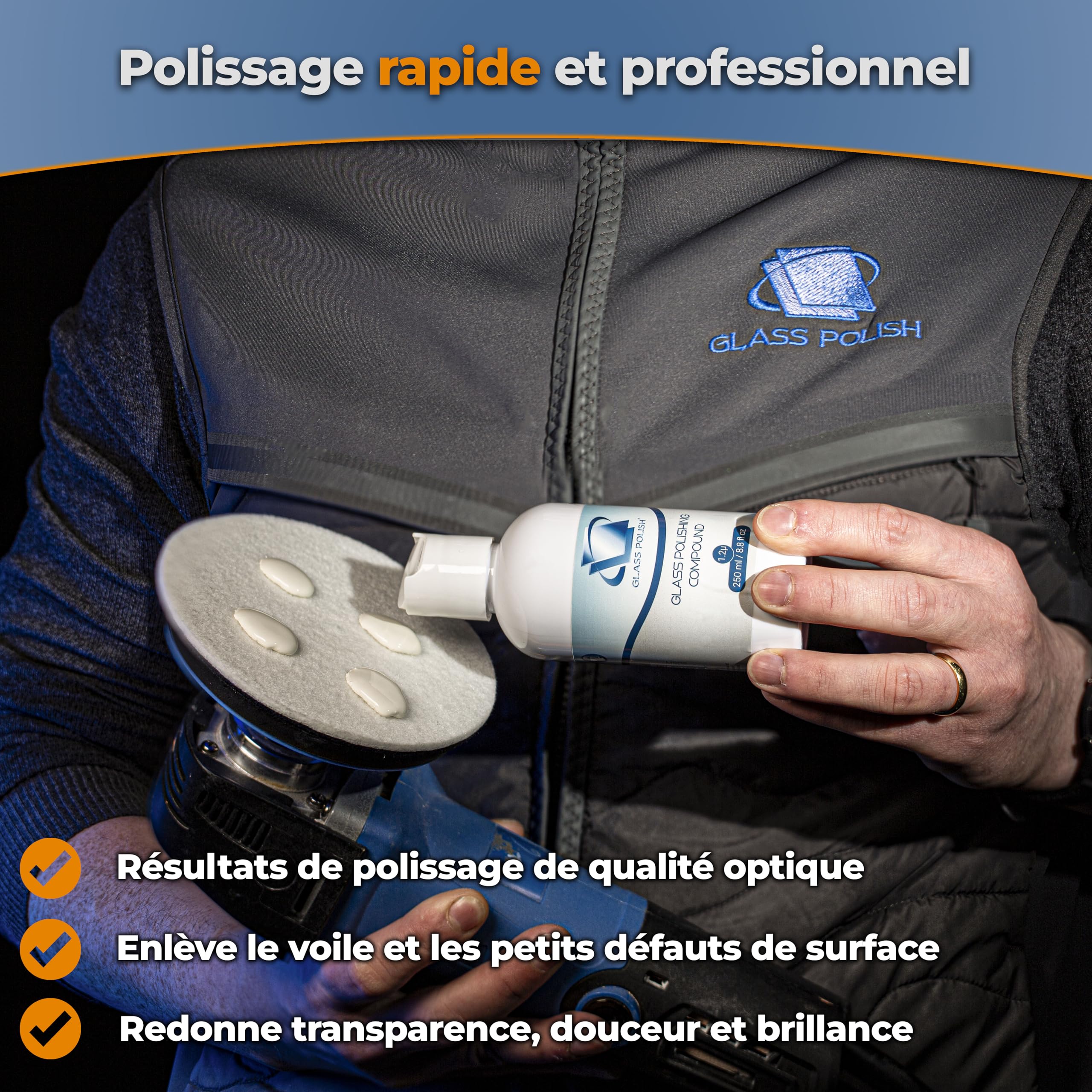 Glass Polish 14005 Pâte à polir pour Verre Professionnel Toutes Surfaces en Verre 1,2 microns 250 ML