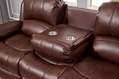 Miniatura 25 de Betsy Furniture Juego de sala de estar de cuero regenerado reclinable eléctrico (marrón, sofá biplaza)