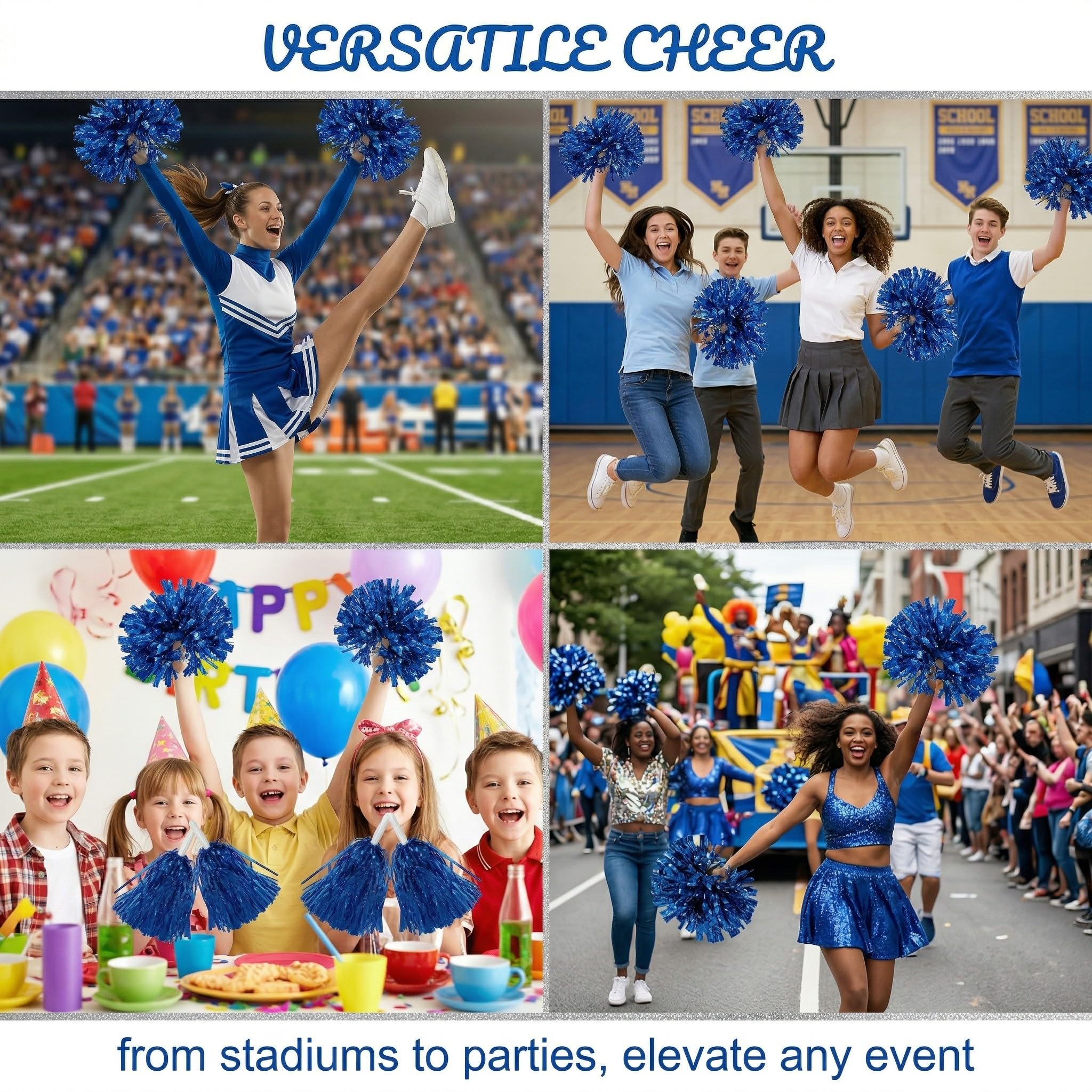 EAVUYIS 16 pezzi pompon da cheerleader colorati con manico per eventi sportivi, gare scolastiche, serate danzanti e rave