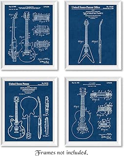 Original Gibson Guitar Patent Poster Prints, Set of 4 (8x10) Unframed Photos, Great Wall Art Decor Gifts Under 20 for Home, Office, Man Cave, Garage, College Student, Teacher, Band & Rock n Roll Fan - coolthings.us