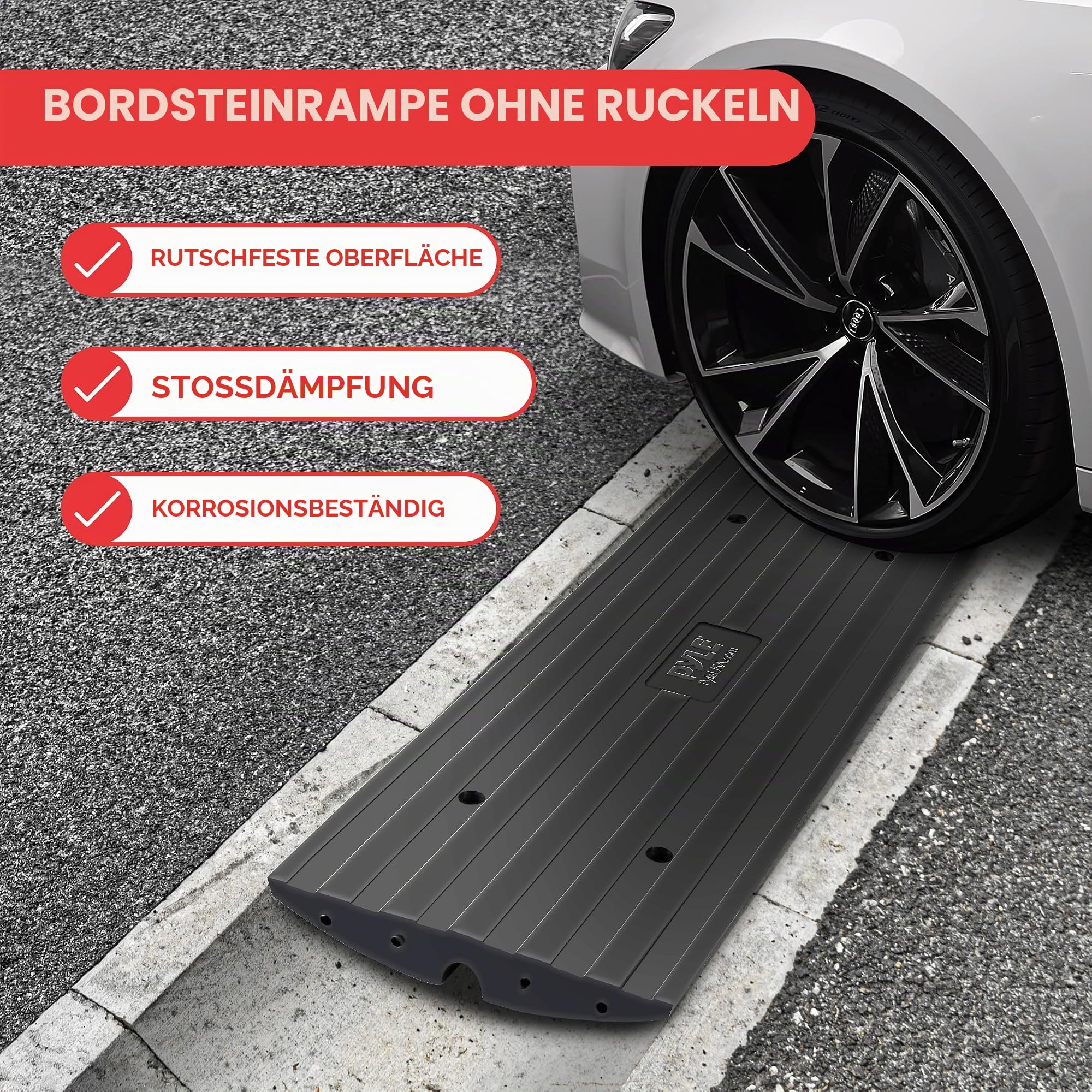 Pyle Auffahrrampe PKW 2 Stück 7 cm hoch Gummi Bordsteinrampe – rutschfeste Rampe für Auto und Motorrad, ideal für Einfahrt, Garage und Anhänger bis 4990 kg