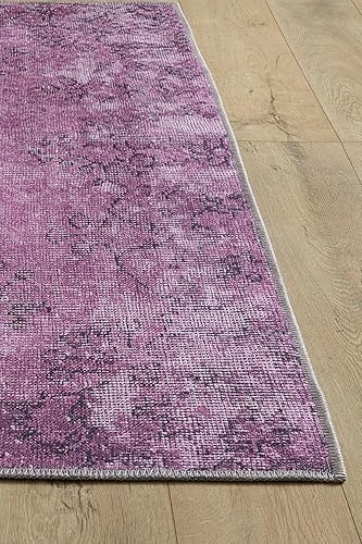 Miniatura 9 de Woolknot ENC1093 - Alfombra vintage púrpura para sala de estar, alfombra floral, morado, lavable, bohemio, medallón desgastado impreso alfombra (3