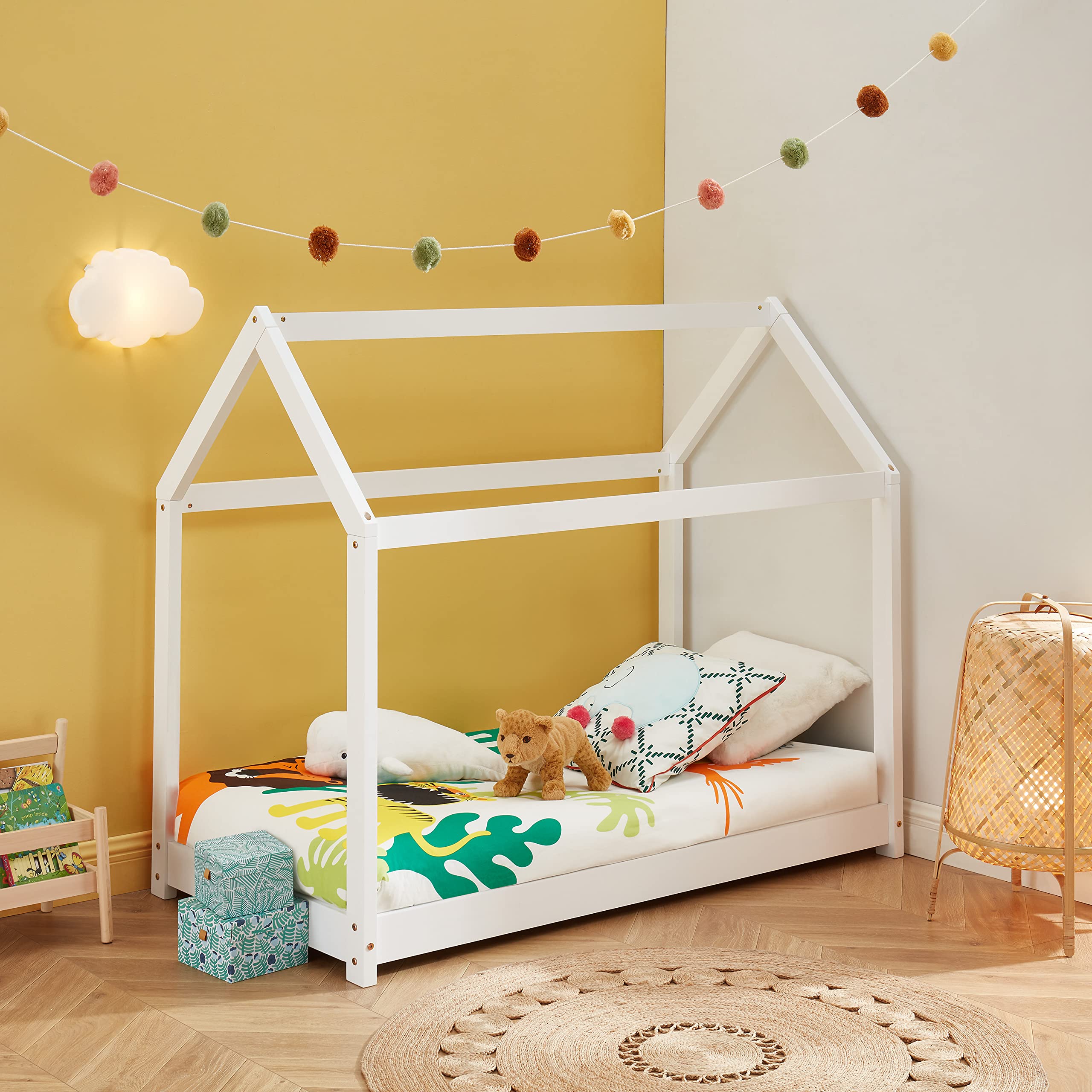 BAÏTA Letto per bambini, capanna Tiny pino bianco, 70 x 140 cm, rete inclusa