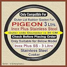 Outer Lid Rubber Gasket compatible for 3 Litres PIGEON Inox Plus STAINLESS STEEL Pressure Cooker. Outer side Dimeter is 20 cm (Pack of 1) (Black Color)