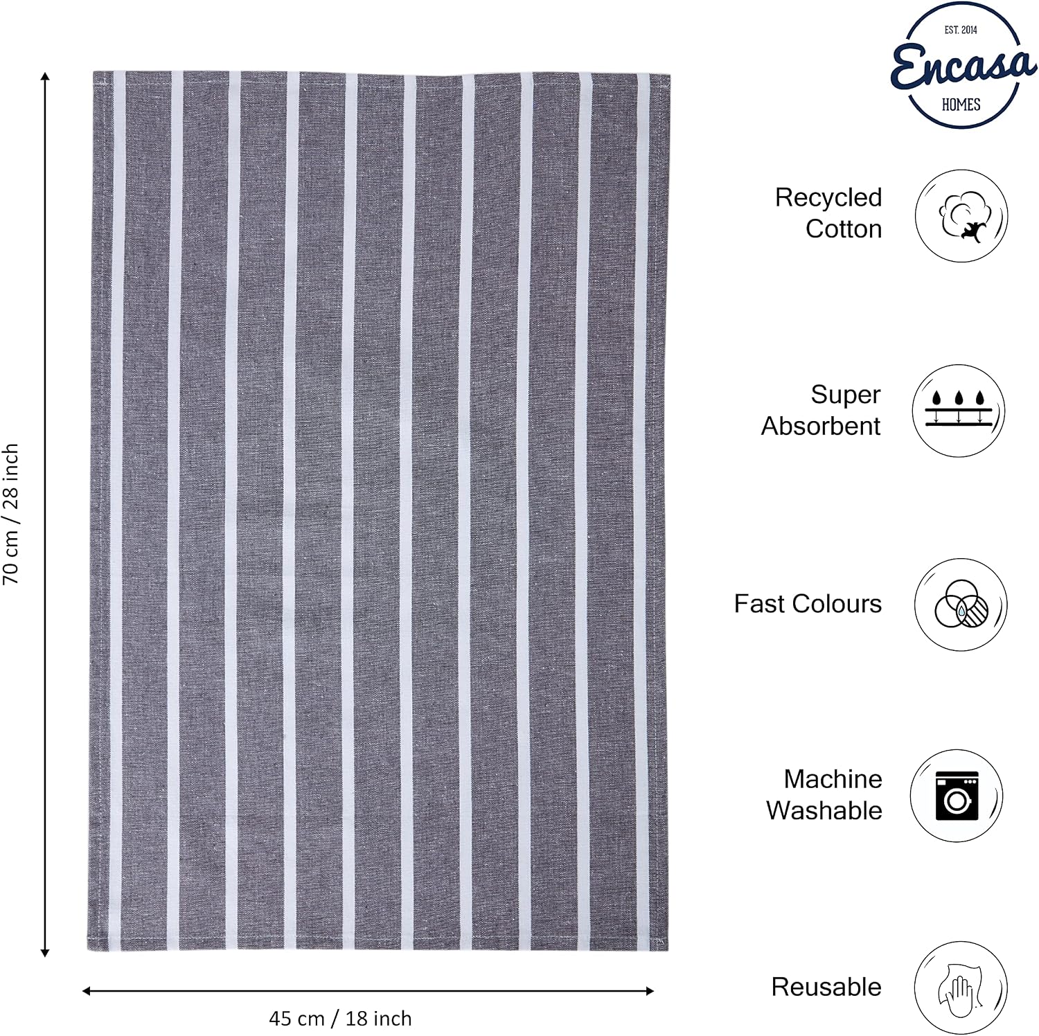 Encasa XO Kitchen Cloth for Cooking, Roma Grey Stripes, 70x45 cm (Set of 4) - Image 5