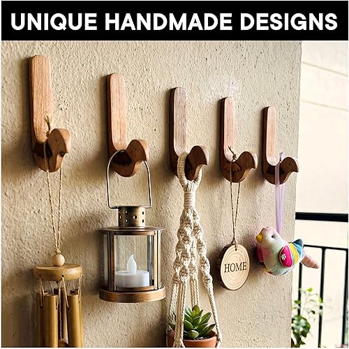 Miniatura 7 de Indian Shelf 3 ganchos, 6 tiras de lindo pájaro decorativo adhesivo ganchos de pared para colgar ganchos de pared de madera únicos sin daños