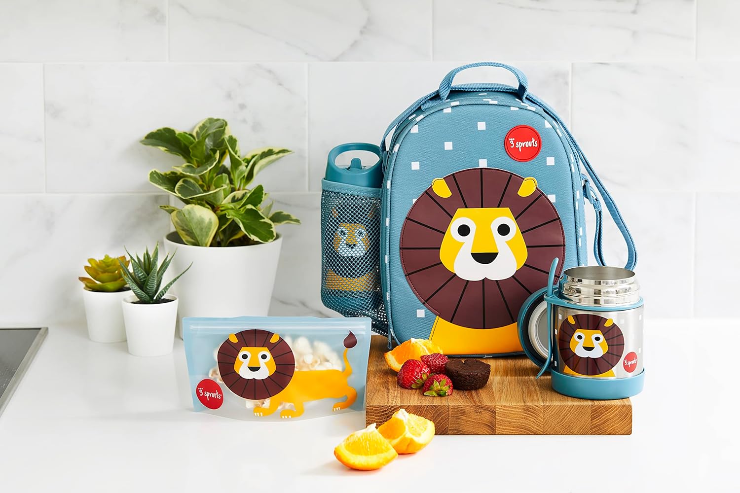 3 Sprouts Kids Lunch Bag - Durable Lunch Box for Boys and Girls - Kids Lunch Box - Perfect for Daycare, School and Travel - Insulated Fabric, Water Bottle Holder - Ideal for Children 3+, Lion