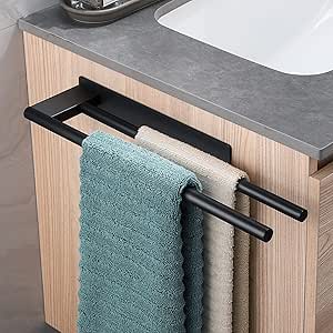Portasciugamani Adesivo A Doppio Braccio Nero | Senza Foratura Per Bagno E Cucina, Acciaio Inossidabile - Foto 6