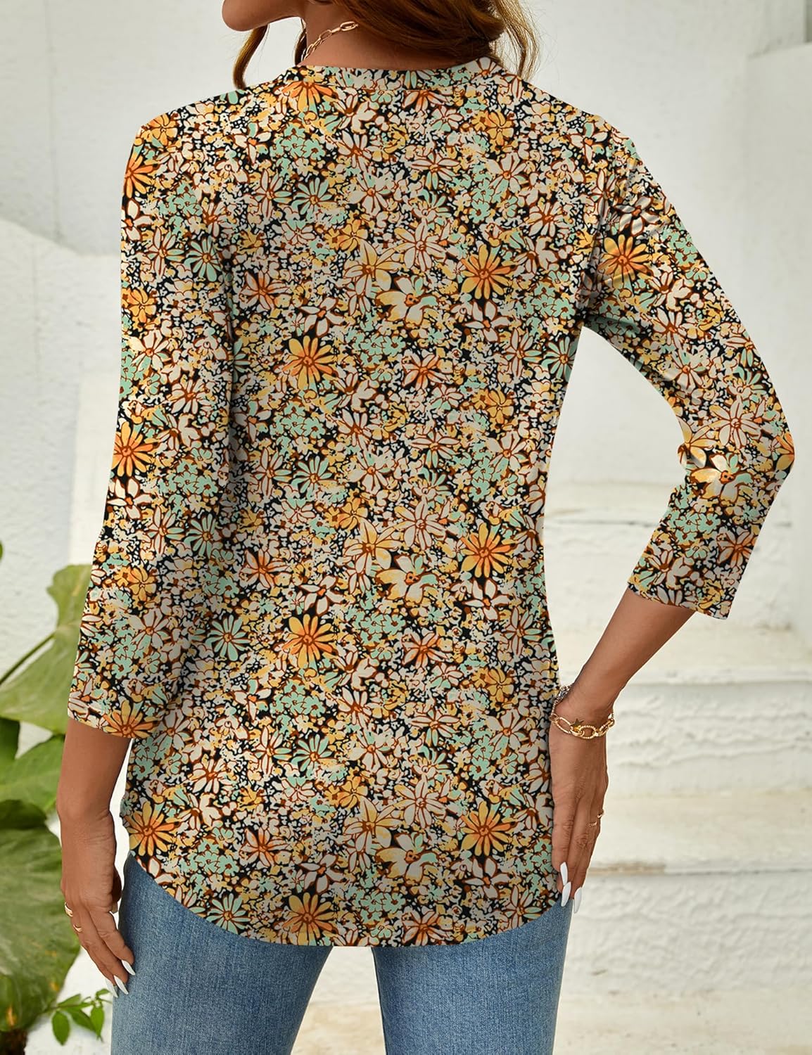 LOMON Women's 3/4 Length Sleeve Tops Crew Neck Dressy Casual Blouses Summer Tees Shirts - Image 4