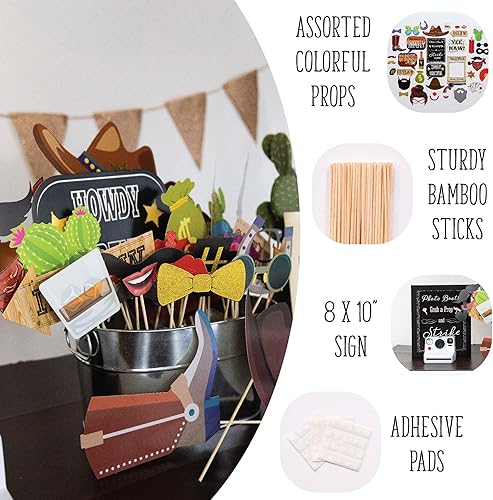 Miniatura 2 de Western Photo Booth Props - Kit de 41 piezas de accesorios para fotos con letrero de 8 x 10 pulgadas, 60 almohadillas adhesivas, 45 varillas,