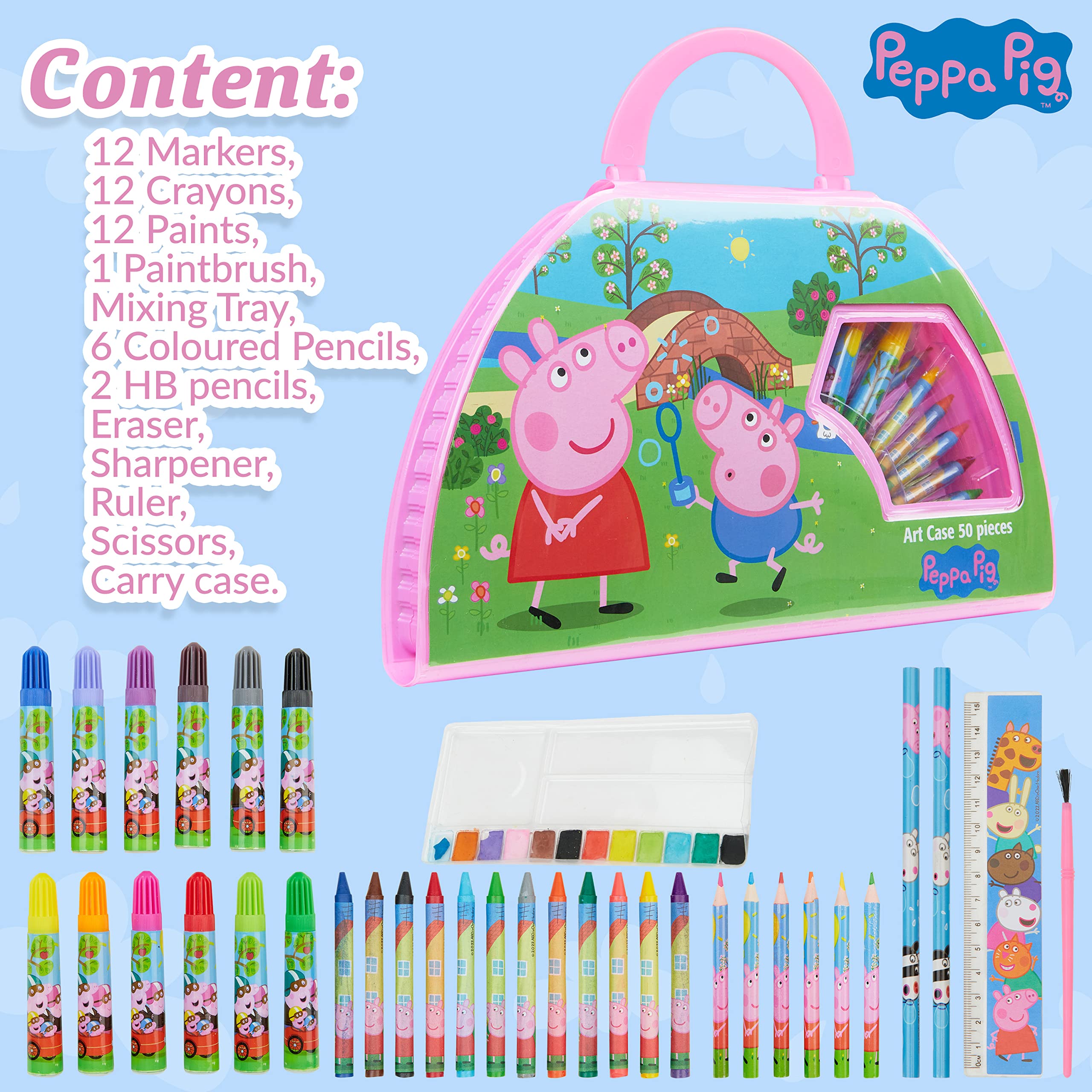 Peppa Pig Malette Dessin Enfant 50 Pcs - Peinture, Crayons de Couleur, Feutres - Coffret Coloriage - Idée Cadeau Petite Fille