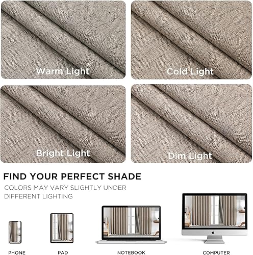 Miniatura 96 de Joydeco - Cortinas 100% opacas, 2 paneles de lino natural para oscurecer habitación/sala de estar, aislamiento térmico, trabillas traseras y