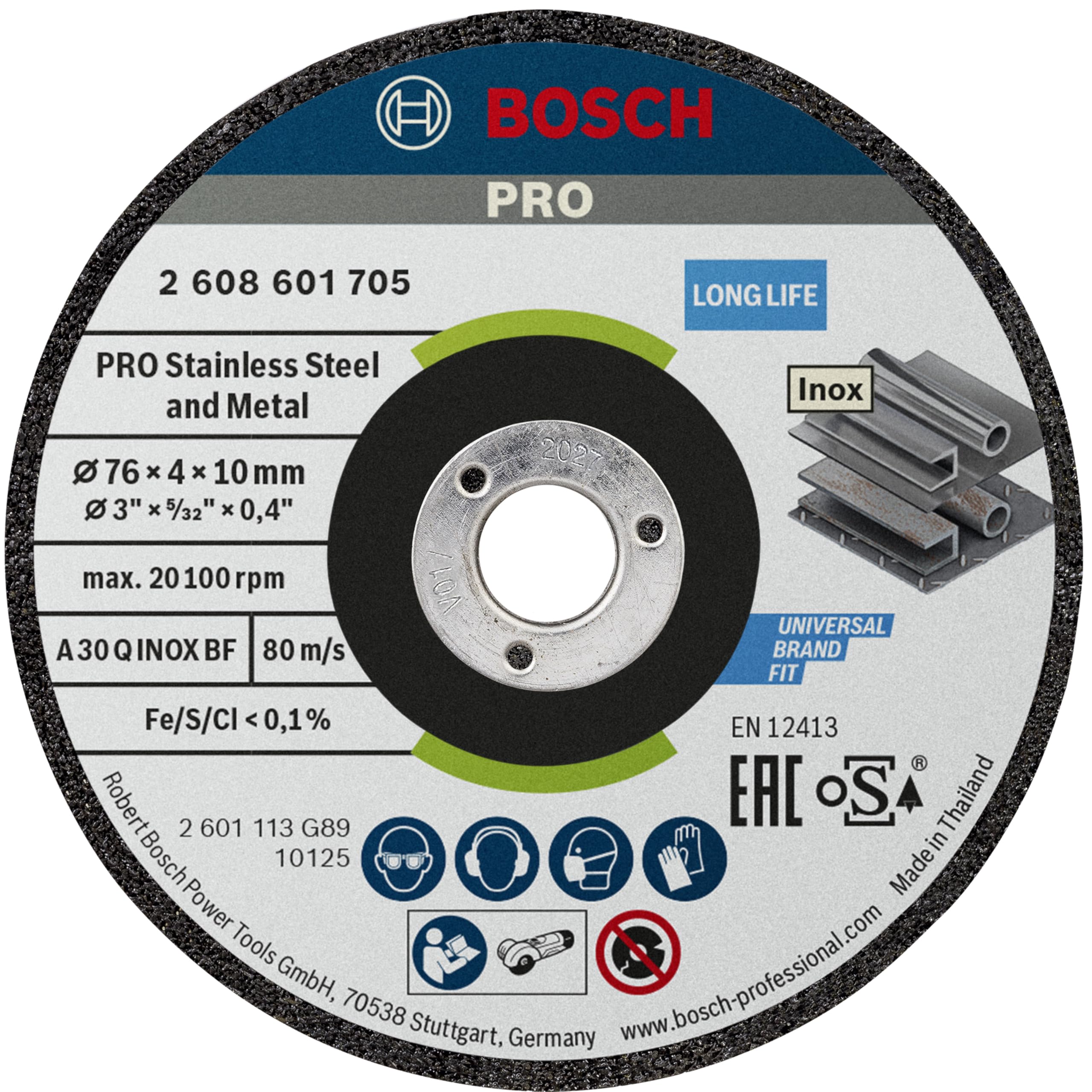Bosch Bosch 2x PRO Stainless Steel and Metal Speed Grinding Disc for Mini Angle Grinder and Bore 10 mm (for Steel, Stainless steel, Ø