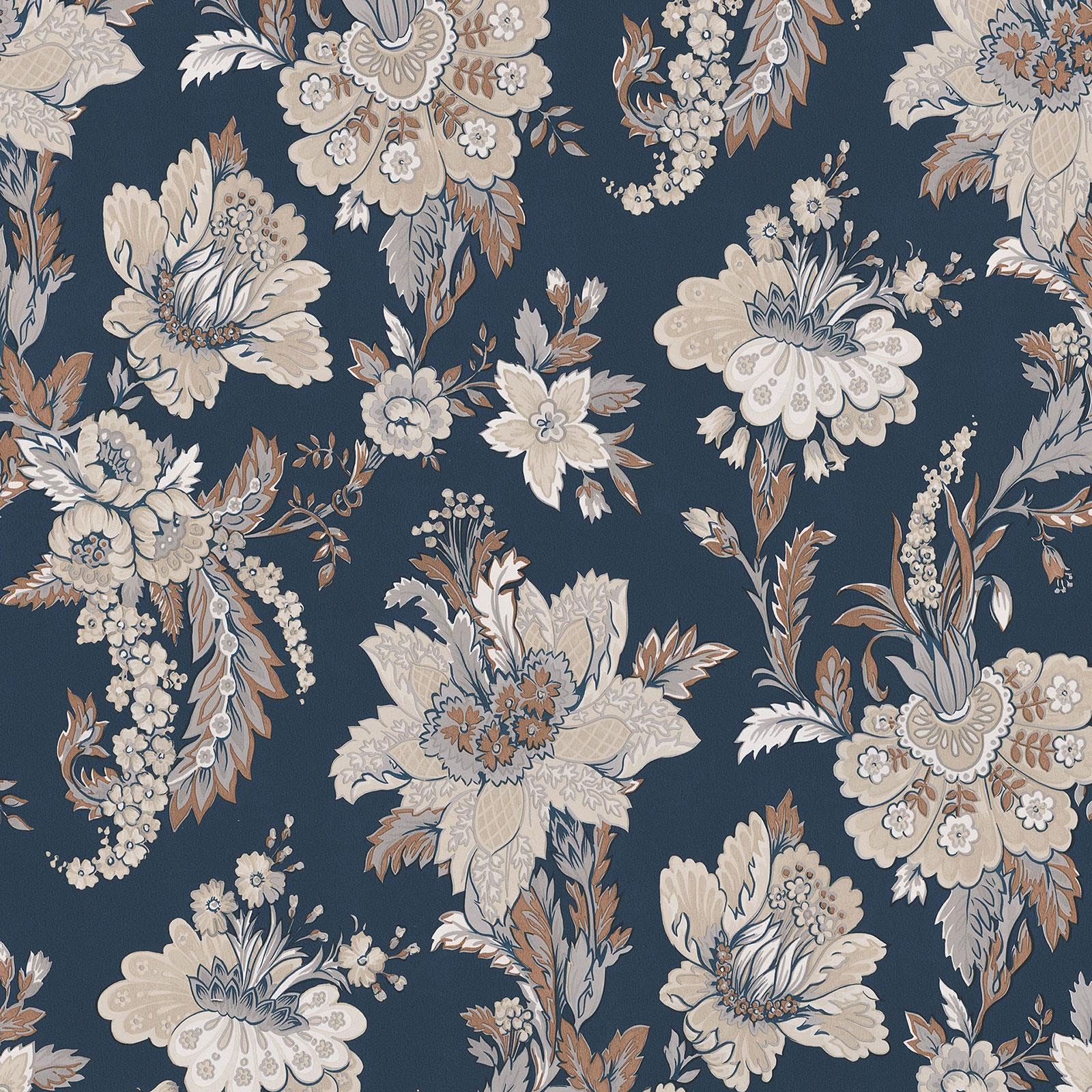 Abode Edward Floral Vintage Damask Theme Wallpaper Navy Blue Erismann 05550-44