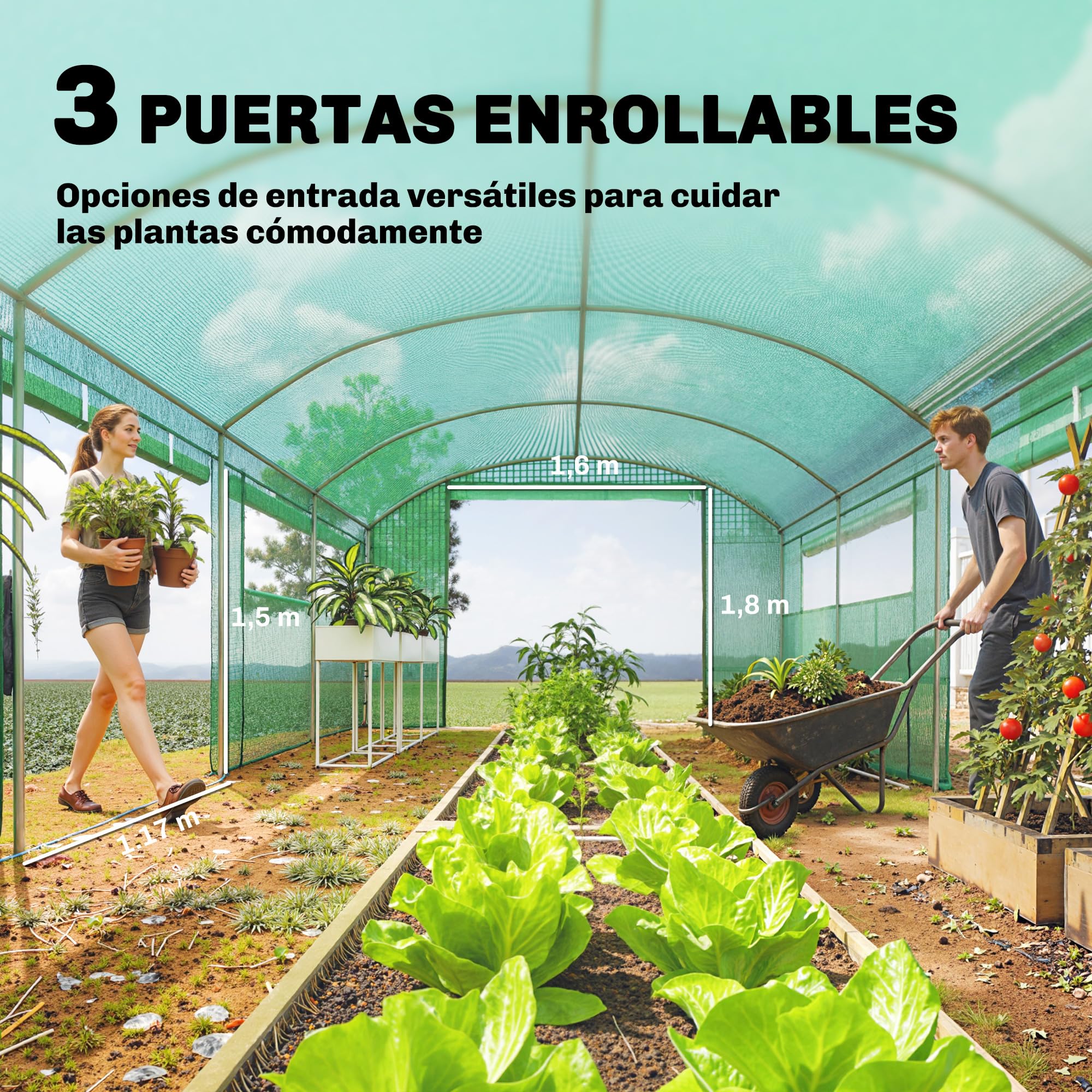 Outsunny Invernadero de Exterior 6x3x2 m Invernadero de Túnel con 6 Ventanas de Malla Cubierta de PE Anti-UV y 3 Puertas Enrollables con Cremallera para Jardín Patio Verde