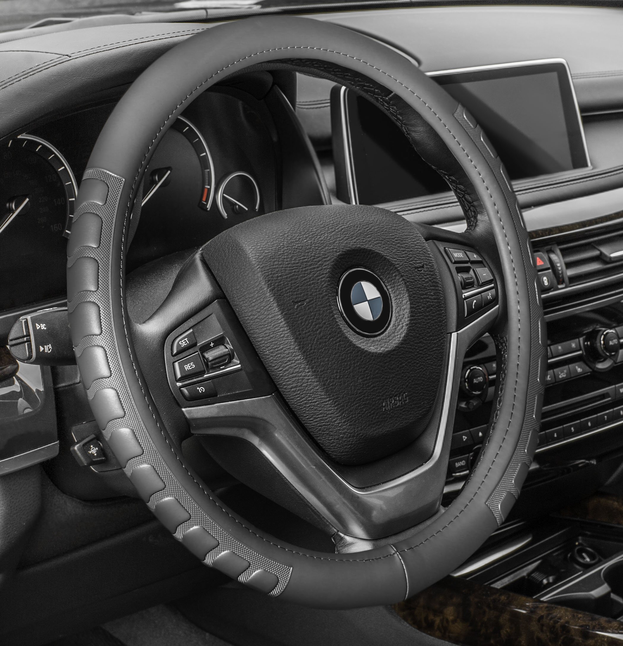 Photo 1 of FH Group Steering Wheel Cover Microfiber Embossed Leather Will Fit Most Cars, Trucks and SUVs Standard Size 14.5” – 15.5” Gray