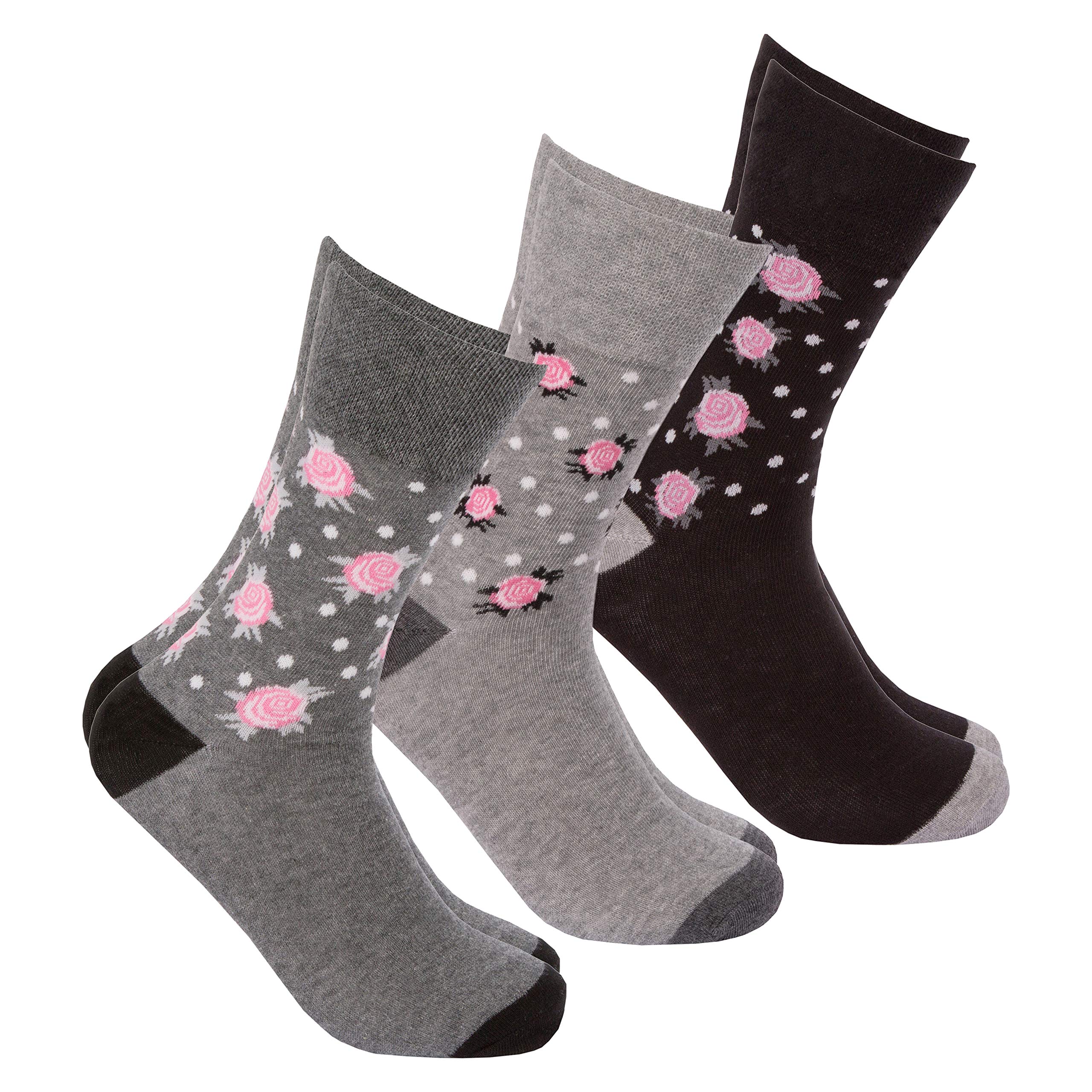 Metzuyan Ladies Diabetic Socks Non Elastic Loose Top Cotton Rich Grey 4-8