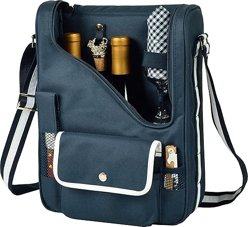 Picnic at Ascot - Portador de vino Deluxe con copas de vino de vidrio y accesorios para dos