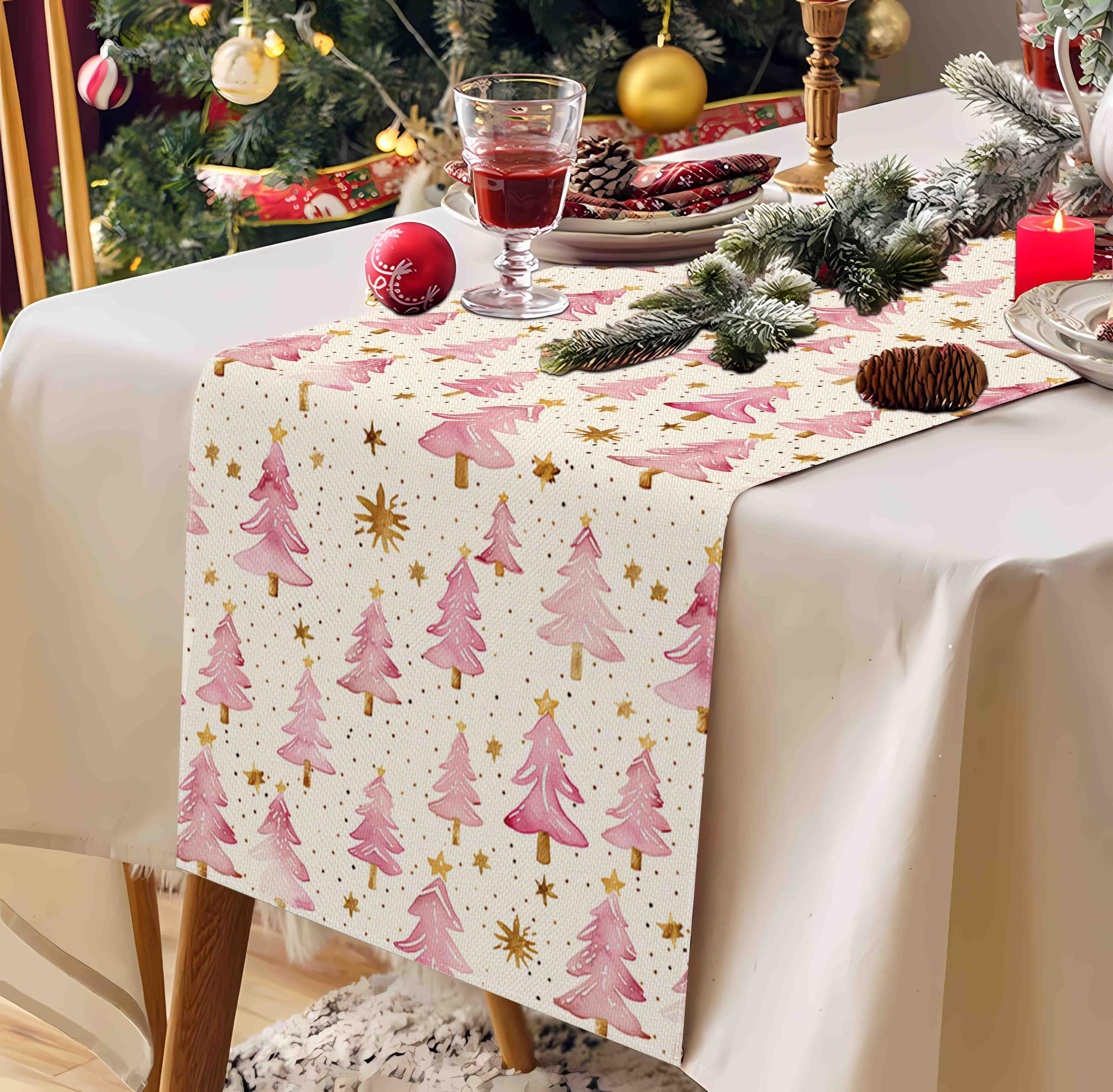 Amazon｜クリスマステーブルランナー 13x90インチ ピンク メリー