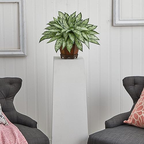 Miniatura 2 de Nearly Natural Triple Silver Queen con jarrón hexagonal planta de seda